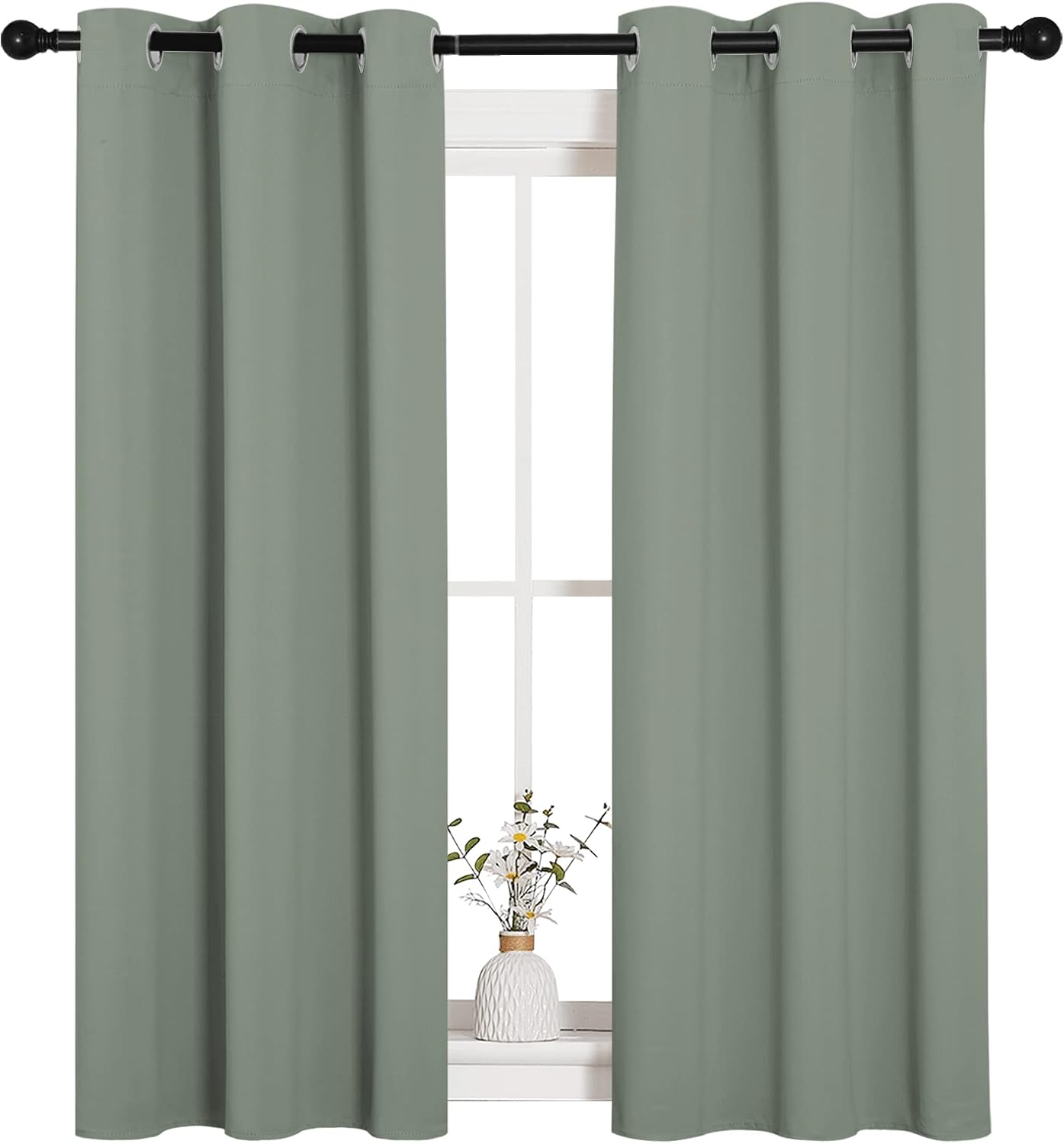 NICETOWN Window Curtain Panels, Thermal Insulated Solid Grommet Blackout Draperies/Drapes for Basement (Greyish Green, 1 Pair, 34 by…