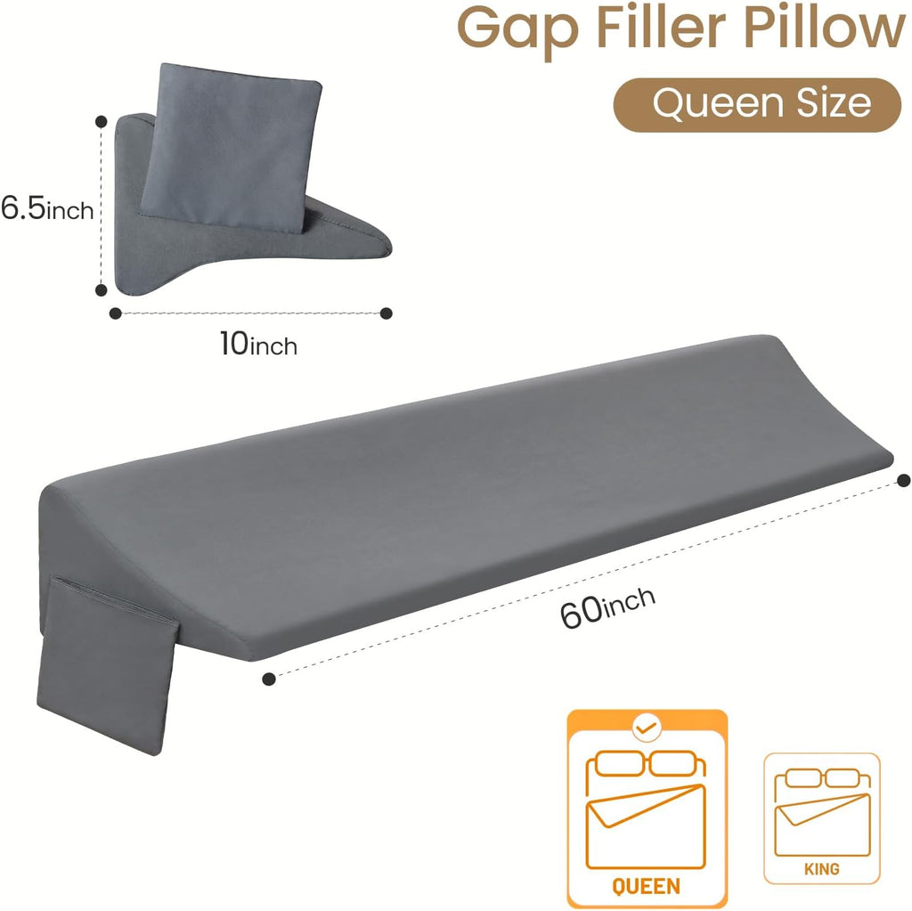 Vekkia Queen Bed Wedge Pillow for Headboard Gap Filler (0–5.5"), Prevents Pillows & Items from Falling, High-Density Foam Mattress Gap…