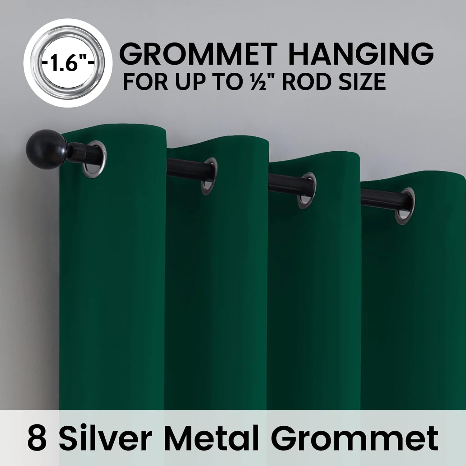 SimpleHome 100% Blackout Curtains for Bedroom, Thermal Insulated Grommet Window Drapes Room Darkening Dark Green Curtains for Living Room wi…