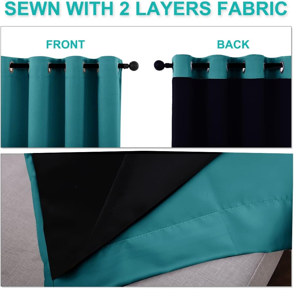 Nicetown Peacock Teal 100% Blackout Curtains for Windows, Super Heavy-Duty Black Lined Total Darkness Drapes for Bedroom, Privacy Assured W…