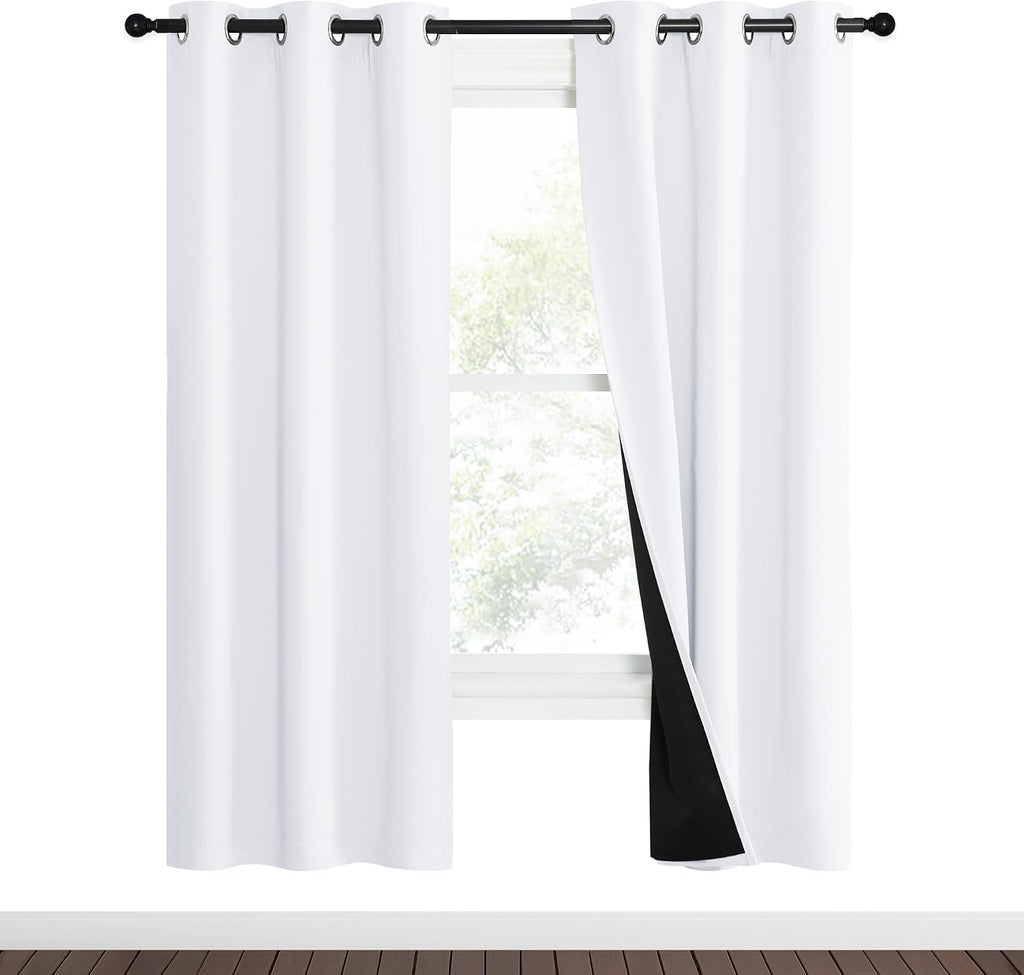 Nicetown White Blackout Curtains 70 inches Long, 2 Pieces, 37" Wide Each Panel, Full Light Blocking Drapes with Black Liner for Nursery, No…