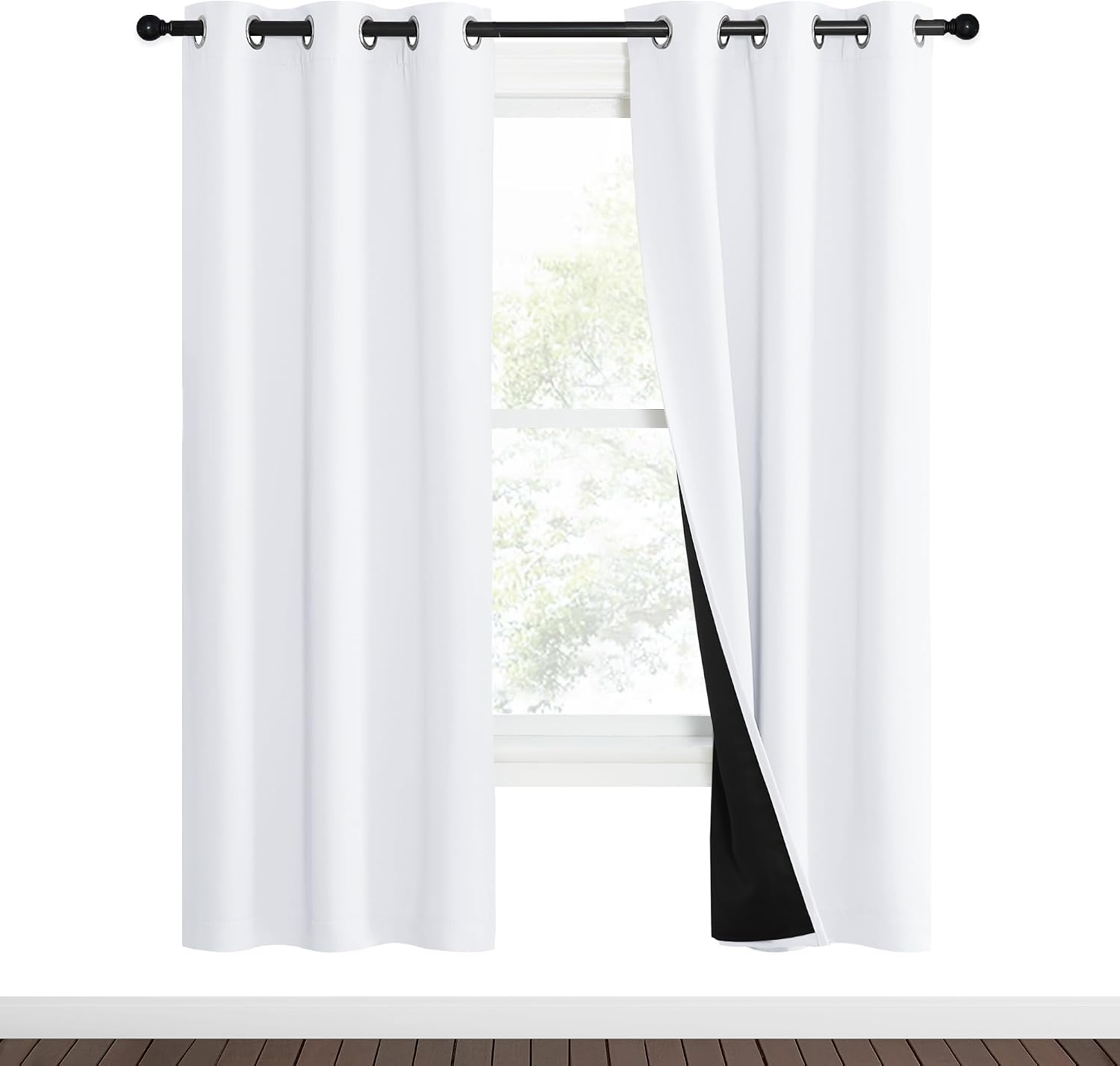 Nicetown White Blackout Curtains 70 inches Long, 2 Pieces, 37" Wide Each Panel, Full Light Blocking Drapes with Black Liner for Nursery, No…