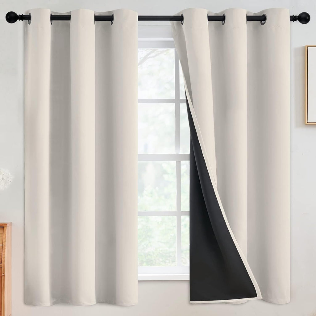 SimpleHome 100% Blackout Curtains for Bedroom, Thermal Insulated Grommet Window Drapes Room Darkening Cream Curtains for Living Room with Bl…
