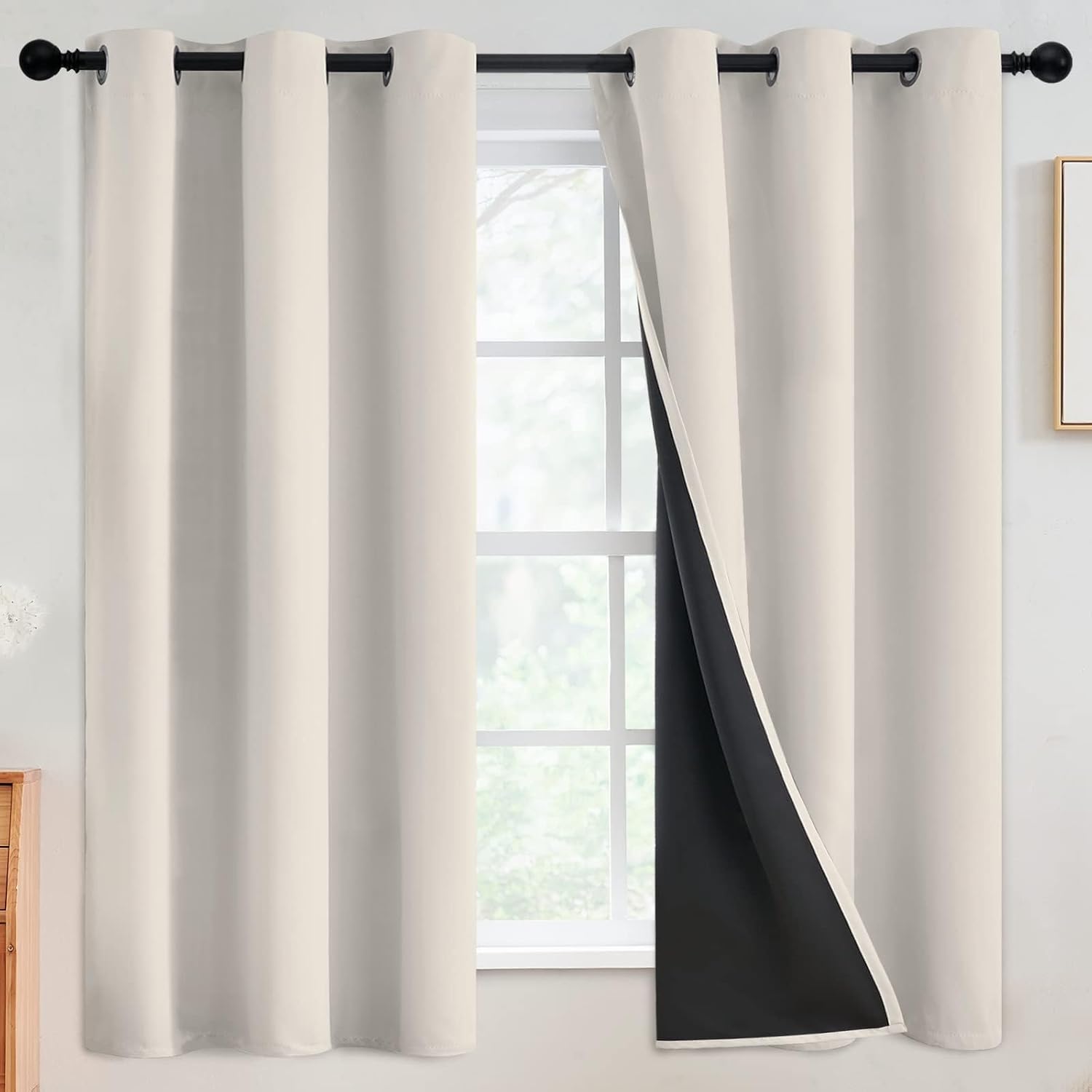 SimpleHome 100% Blackout Curtains for Bedroom, Thermal Insulated Grommet Window Drapes Room Darkening Cream Curtains for Living Room with Bl…