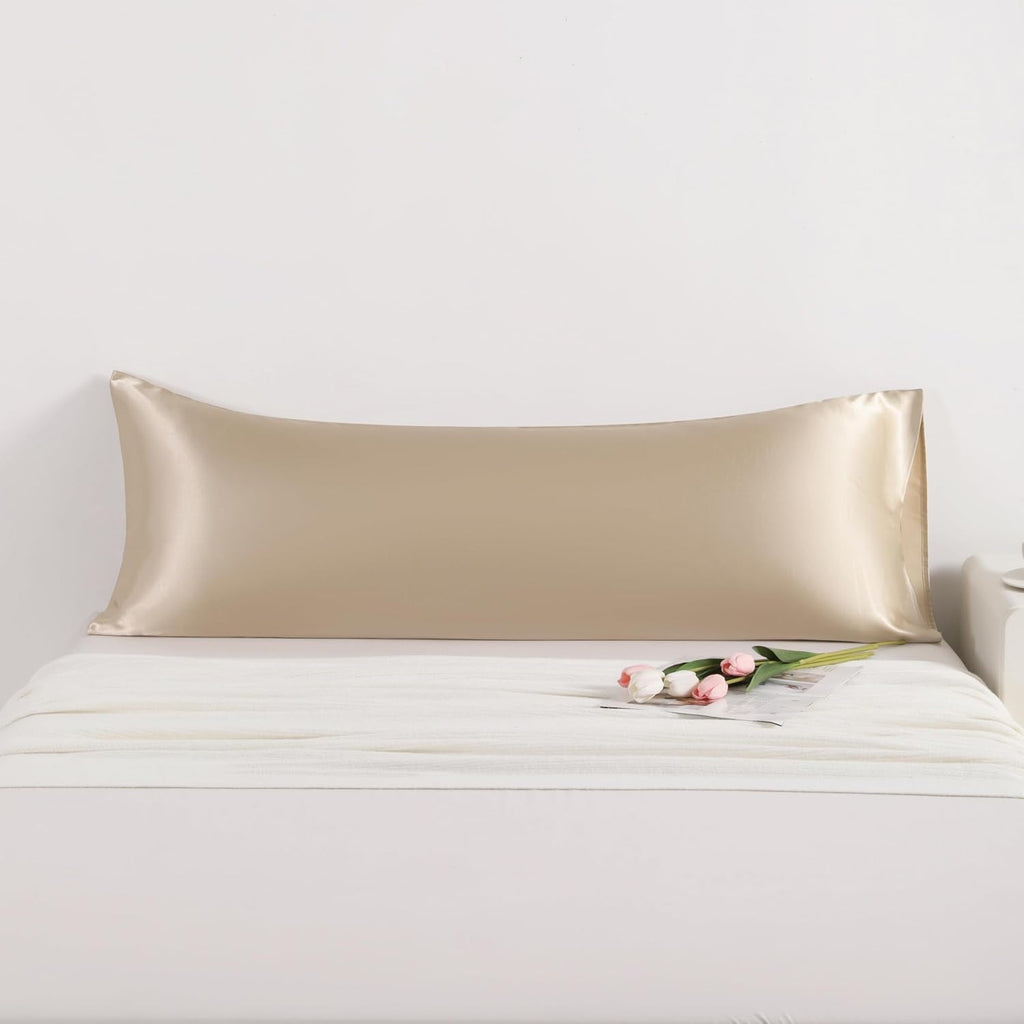 Ntbay Satin Body Pillowcase for Hair and Skin, Luxurious and Silky Pillow case with Envelope Closure, 20x54 Inches, Taupe 54 Inches