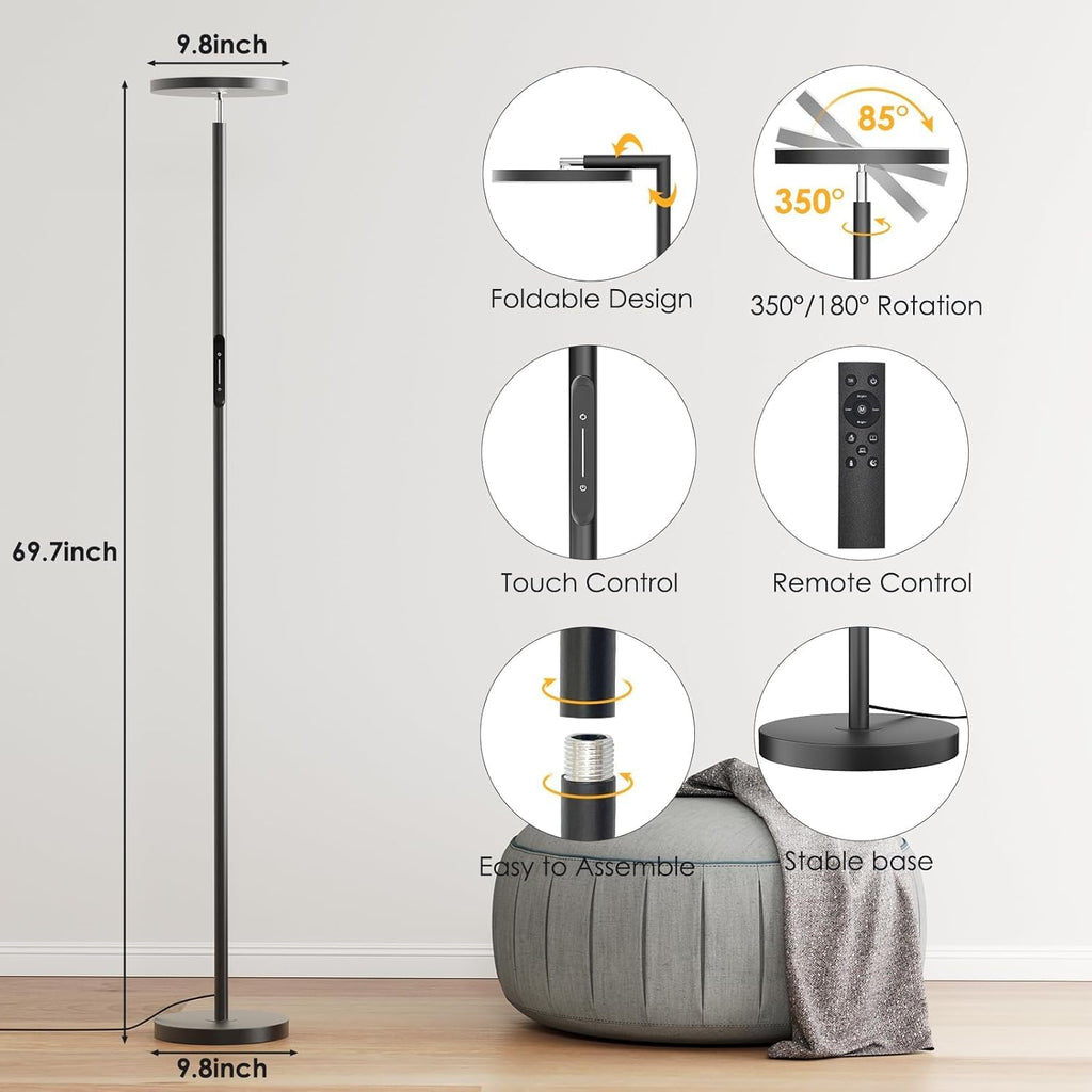 Super Bright LED Floor Lamp, Torchiere Floor Lamp with Remote & Touch Control, 4 Color Temps and 32W 3000LM, 69" Tall Standing Lamp with…