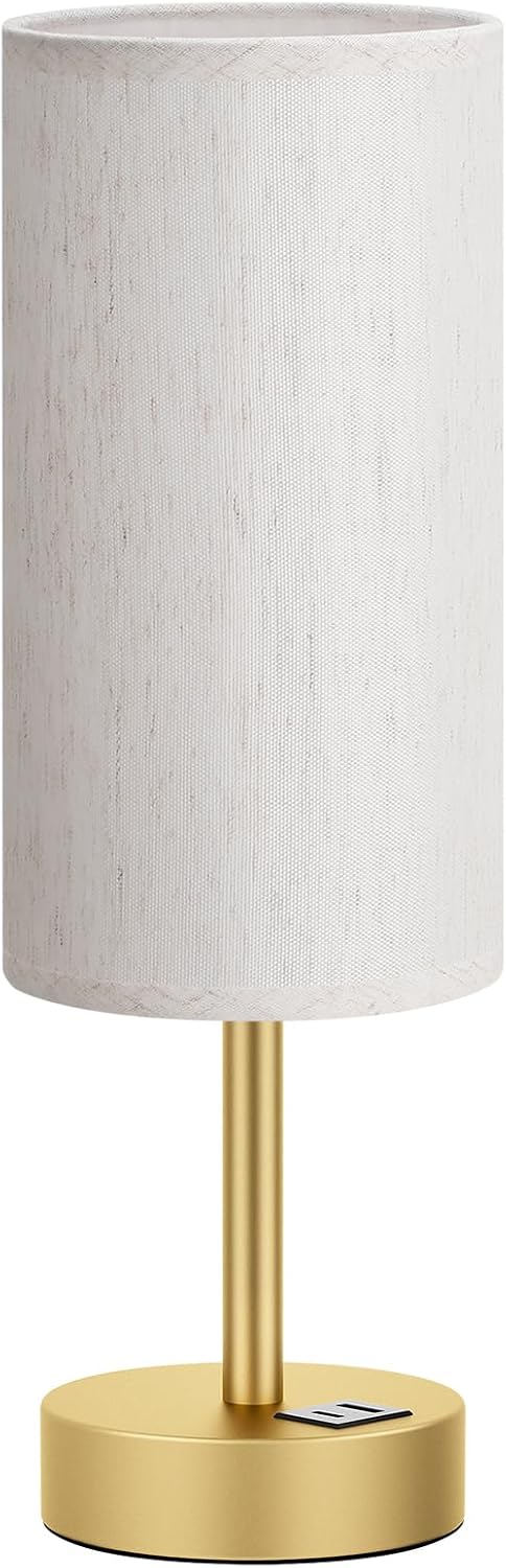 Dicoool Small Touch Bedside Lamp with USB - 3 Way Dimmable Gold Table Lamp for Bedroom, Nightstand Lamp with Gold Charging Station for…