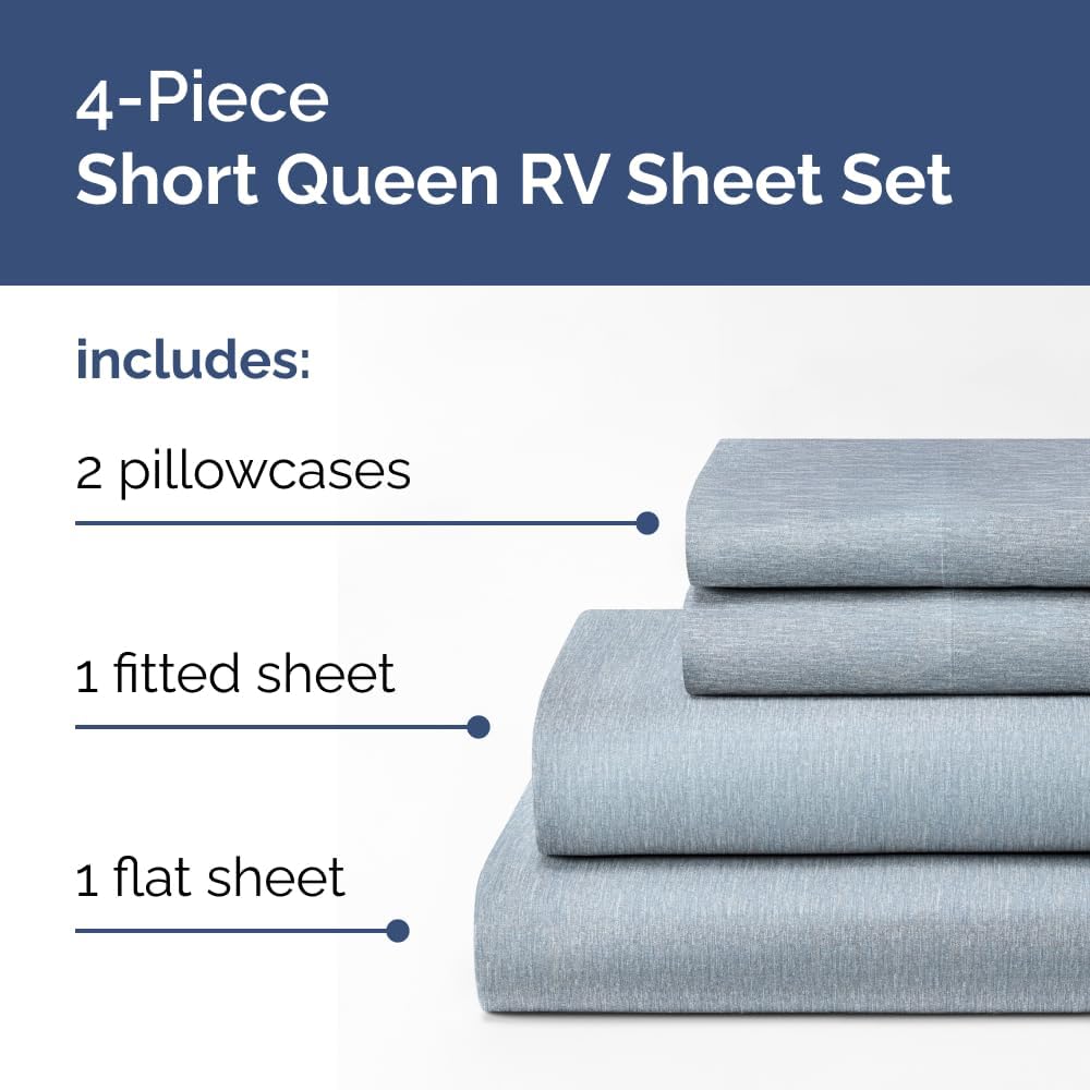 Short Queen Size 4 Piece Sheet Set - RV Short Queen, Soft, Breathable & Cooling Bed Sheets Set with Deep Pockets - Hotel Luxury Bedding…