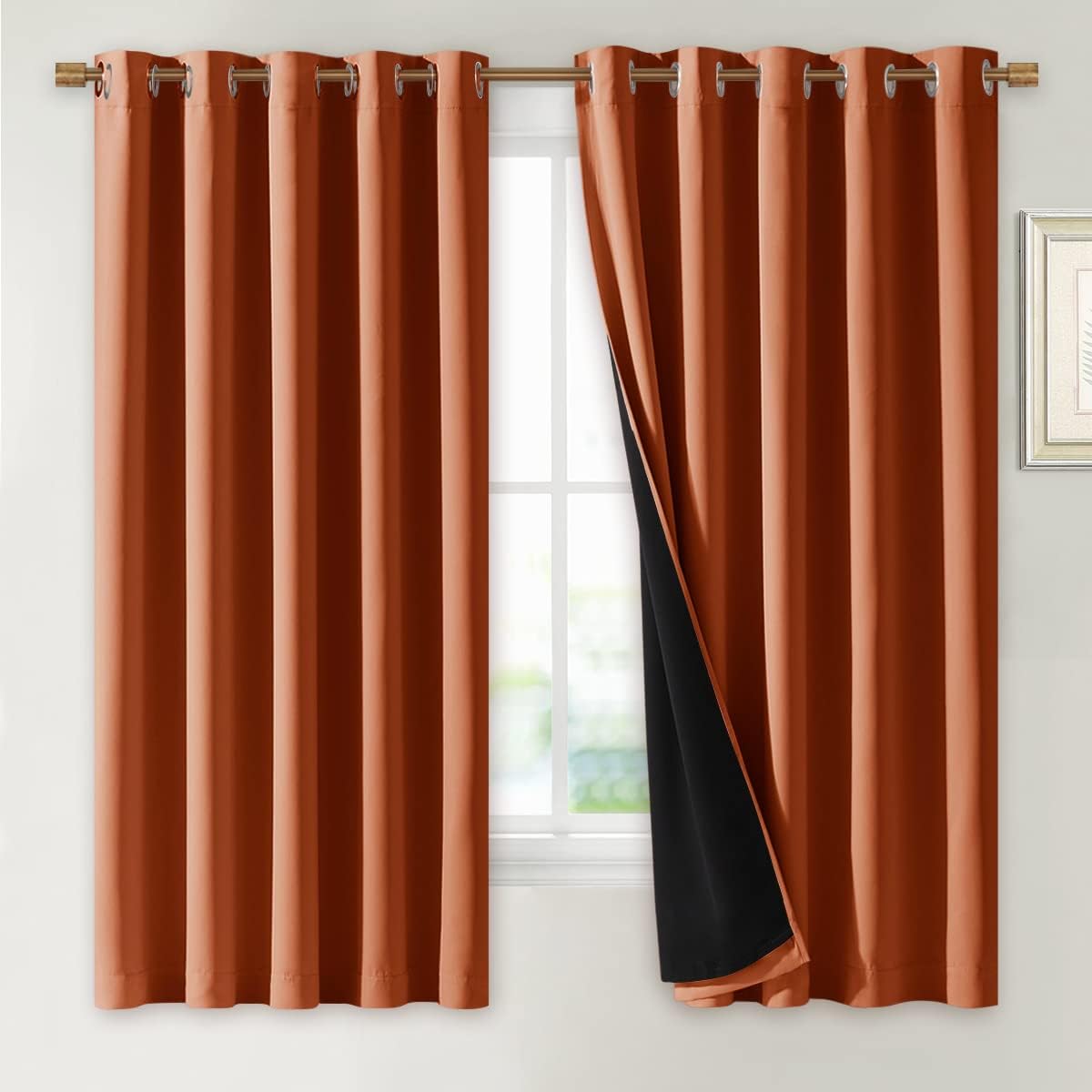 Nicetown Burnt Orange 100% Blackout Lined Curtains, 2 Thick Layers Completely Blackout Window Treatment Thermal Insulated Drapes for Kitche…