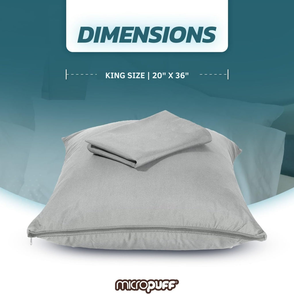Micropuff Grey King Size Pillow Protectors with Zipper - 4 Pack - Soft and Breathable Hypoallergenic Pillow Cover. Pillowcase Protects…