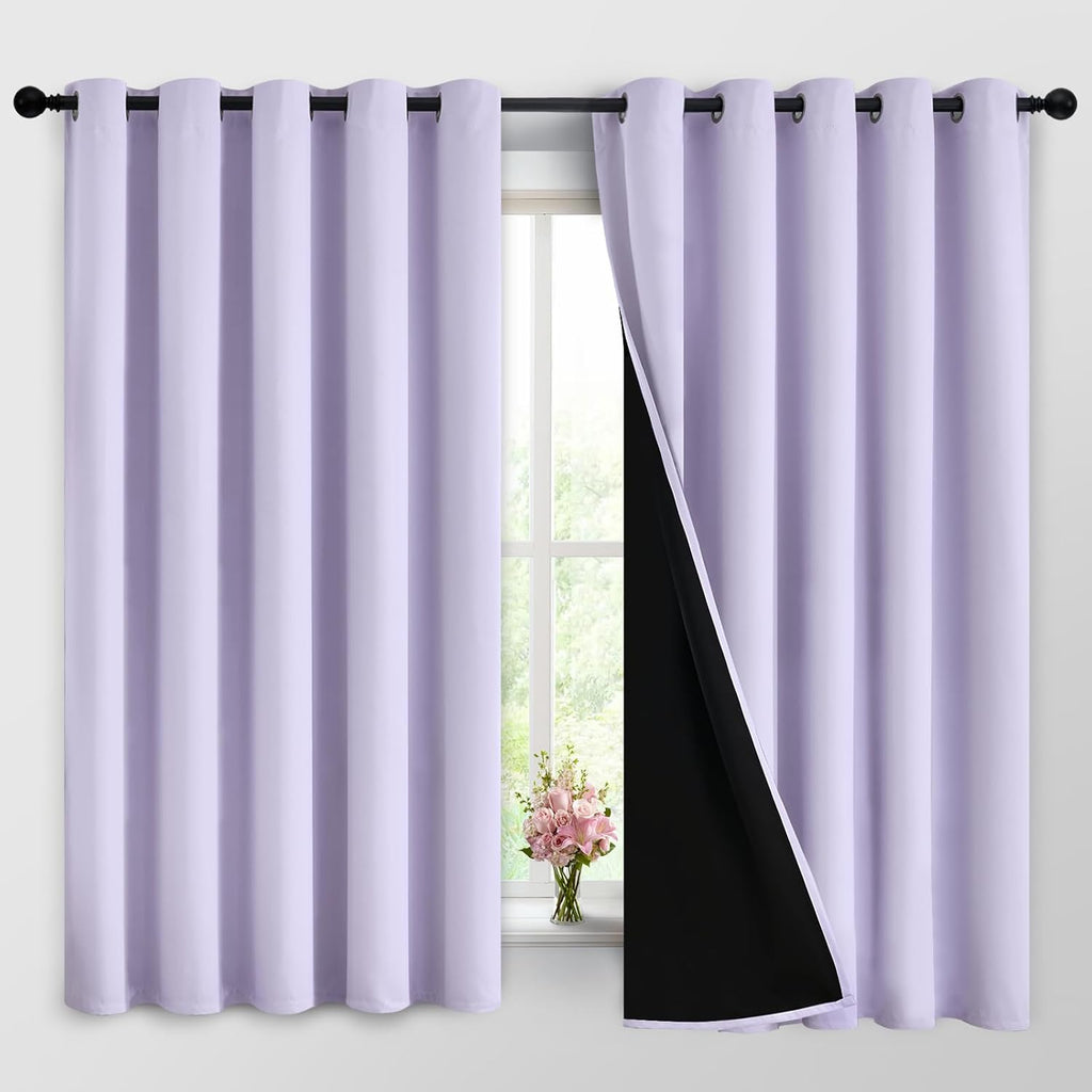 Yakamok 2 Thick Layers 100% Completely Blackout Window Curtains, Thermal Insulated Noise Reducing Drapes for Girl's Bedroom(62Wx63L, Lilac,…