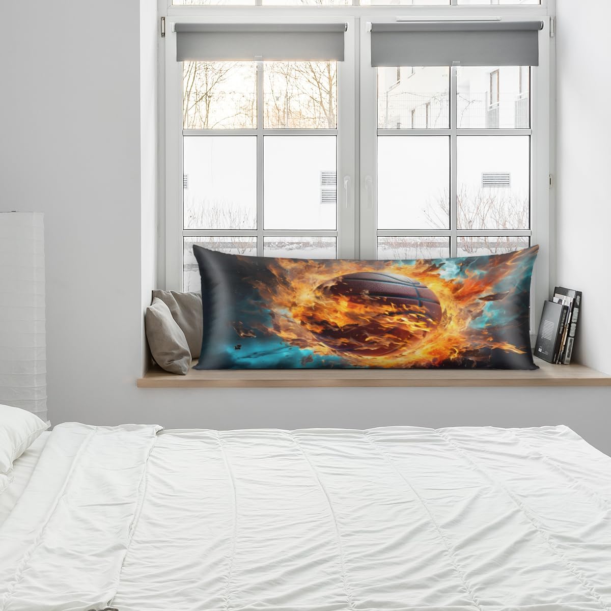 Aglebo Sports Fire Basketball Body Pillow Covers Super Soft Satin Decorative Pillowcase with Hidden Zipper Cooling Breathable Case Rectangl…