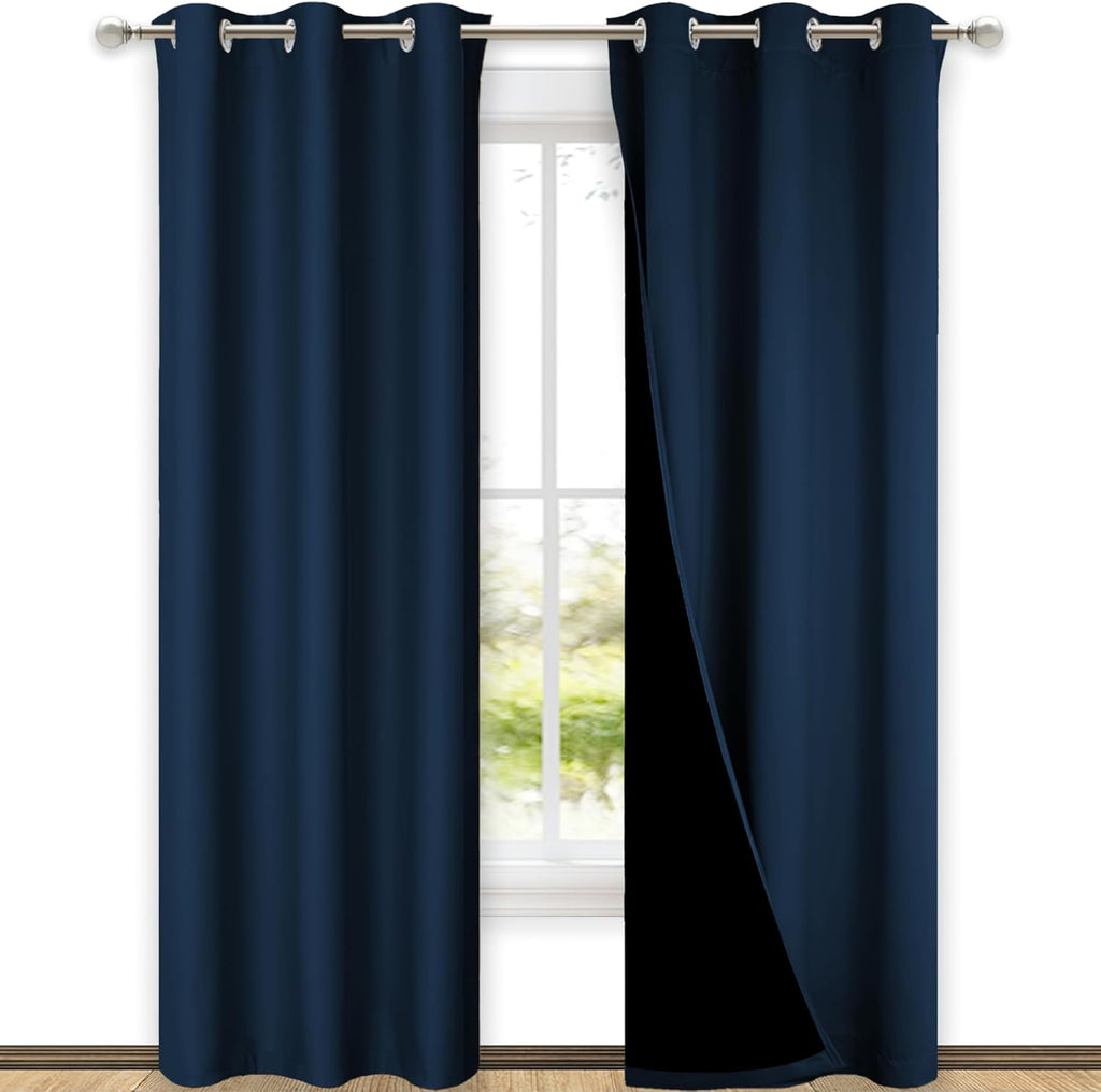 Nicetown Moroccan Blue Full Shade Curtain Panels, Pair of Thermal Insulated & Energy Efficiency Blackout Drapes for Living Room Windows, Li…
