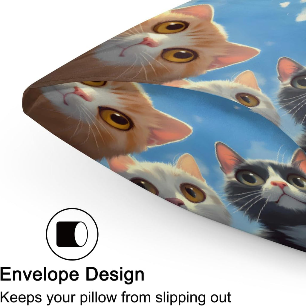 Cloud Funny Cat Satin Pillowcase for Hair and Skin Soft Silk Pillow Cases with Envelope Closure Cooling Pillow Case Slip Standard Pillow…