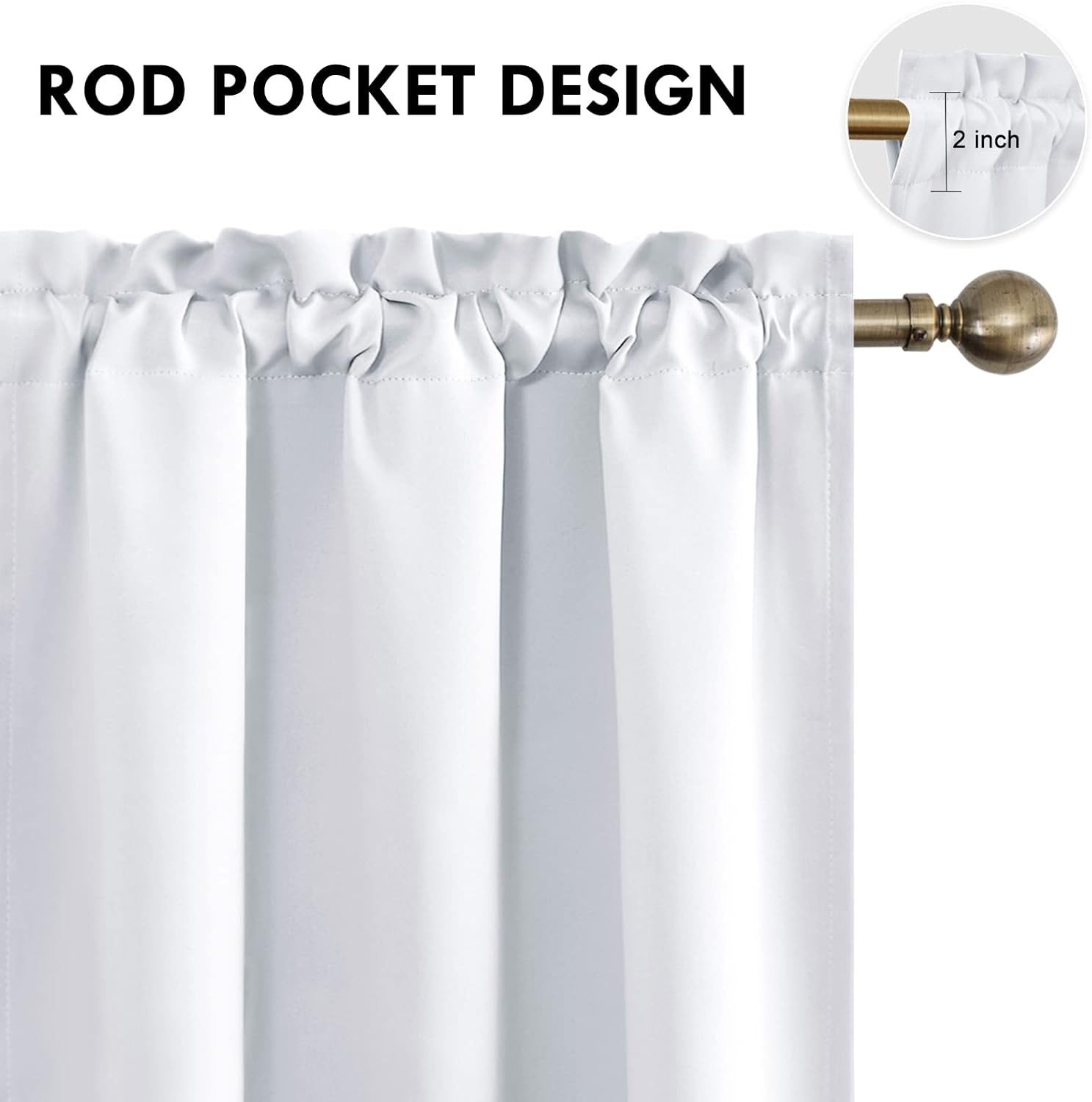 Dwcn Blackout Curtains for Bedroom – Thermal Insulated Energy Saving Drapes for Living Room, Greyish White, W 38 x L 84 Inch, Set of 2 Rod…