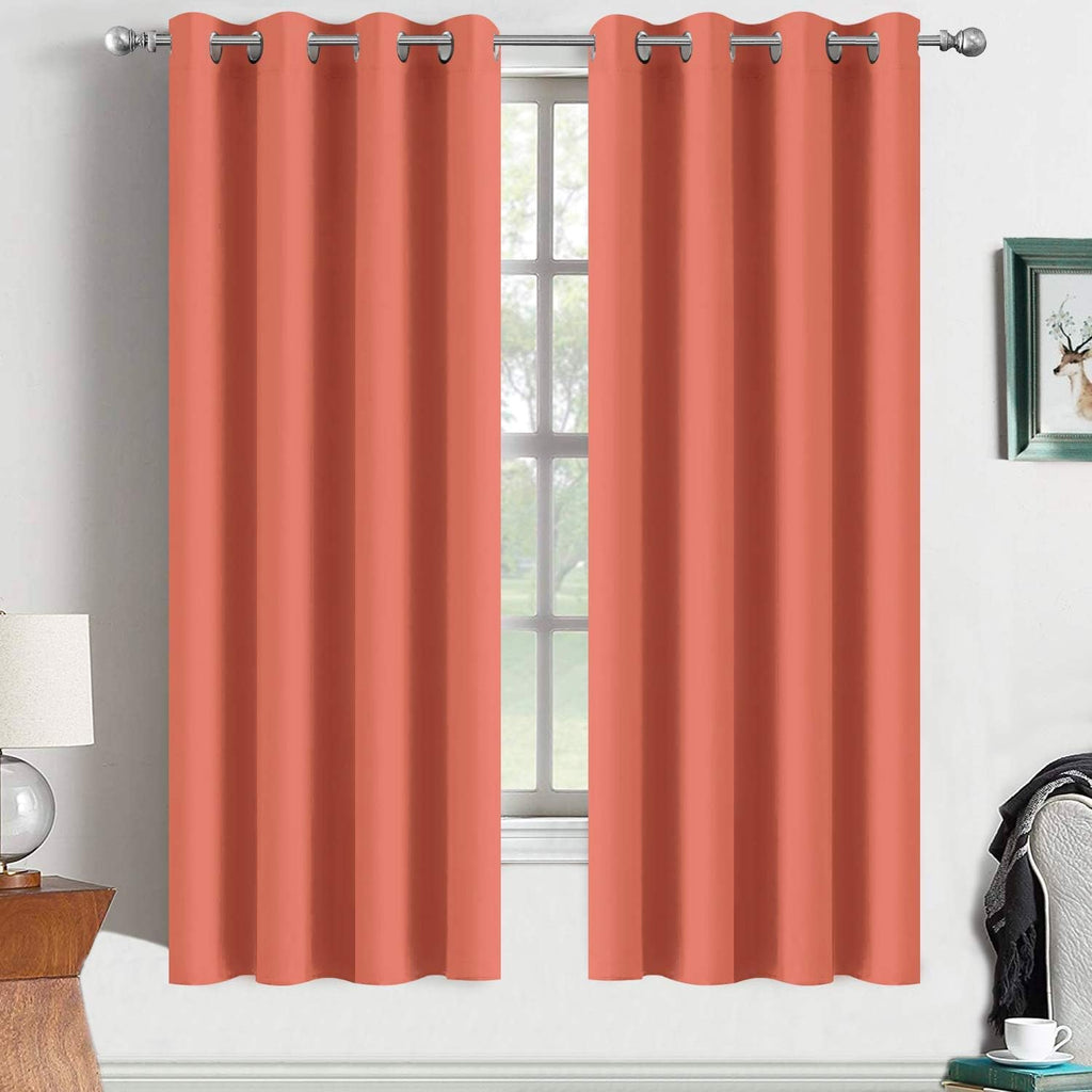 Yakamok Curtains 63 Inch Length Coral Orange Room Darkening Blackout Thermal Insulated Drapes Solid Grommet Top Window Curtain Panels for…