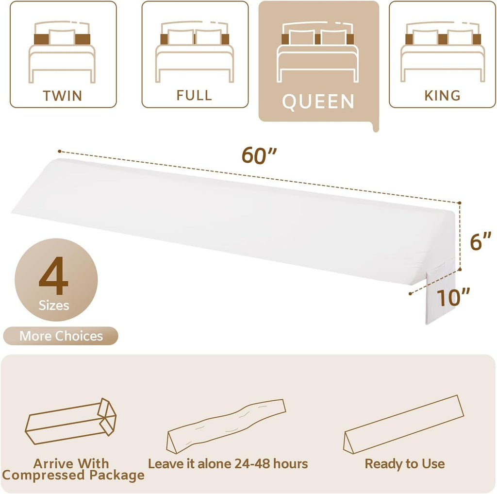 Bedluxe Queen Bed Wedge Pillow for Headboard, Wedge Pillow Headboard, Pillow Wedge for Headboard Gap, Bed Gap Filler Queen - Fill The Gap…
