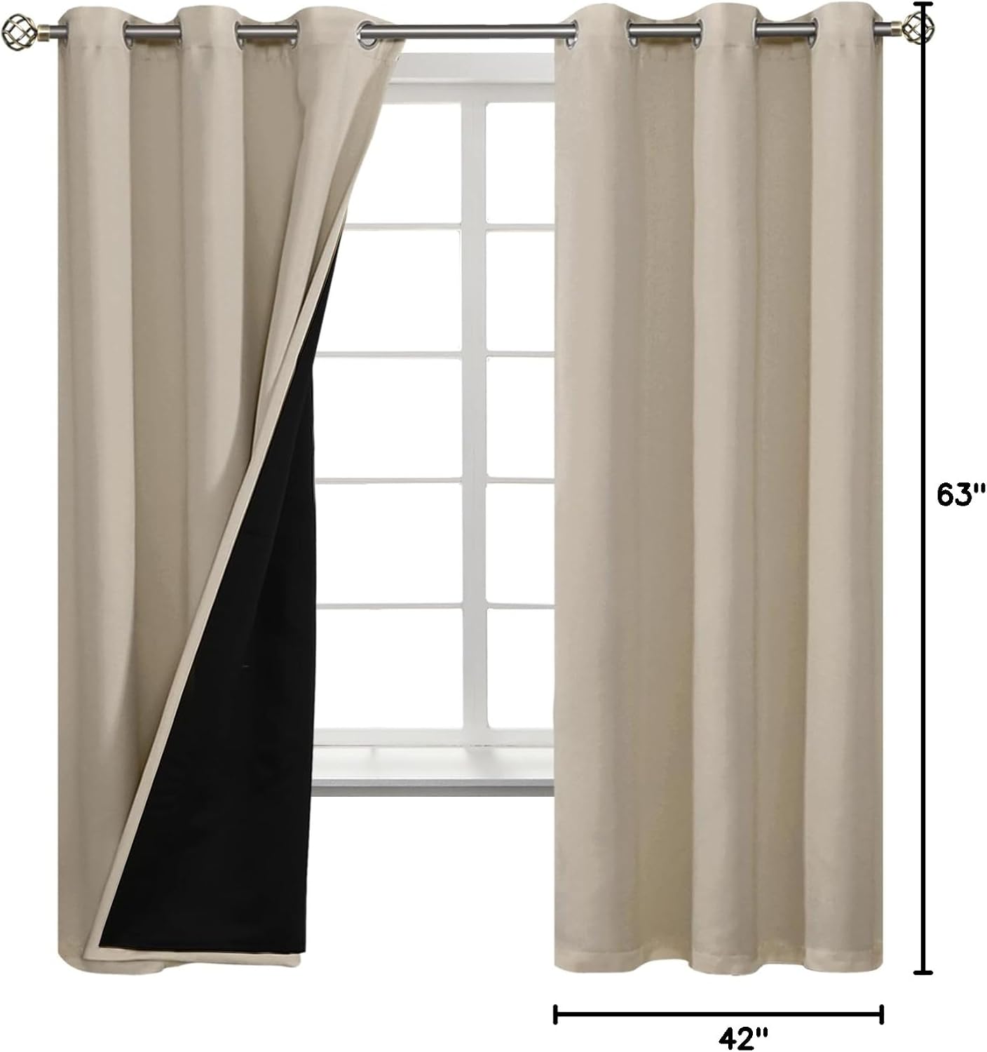 BGment Thermal Insulated 100% Blackout Curtains for Bedroom with Black Liner, Double Layer Full Room Darkening Noise Reducing Grommet Curta…