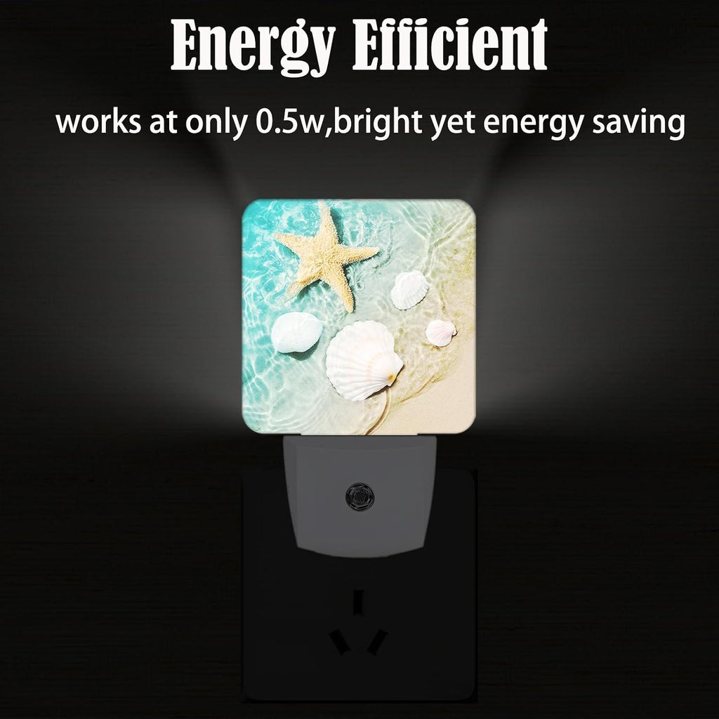 Starfish and Seashell On Beach Night Light, Plug Into Wall Decor for Stairway, Hallway, Kitchen, Dusk to Dawn Sensor Nightlights for…