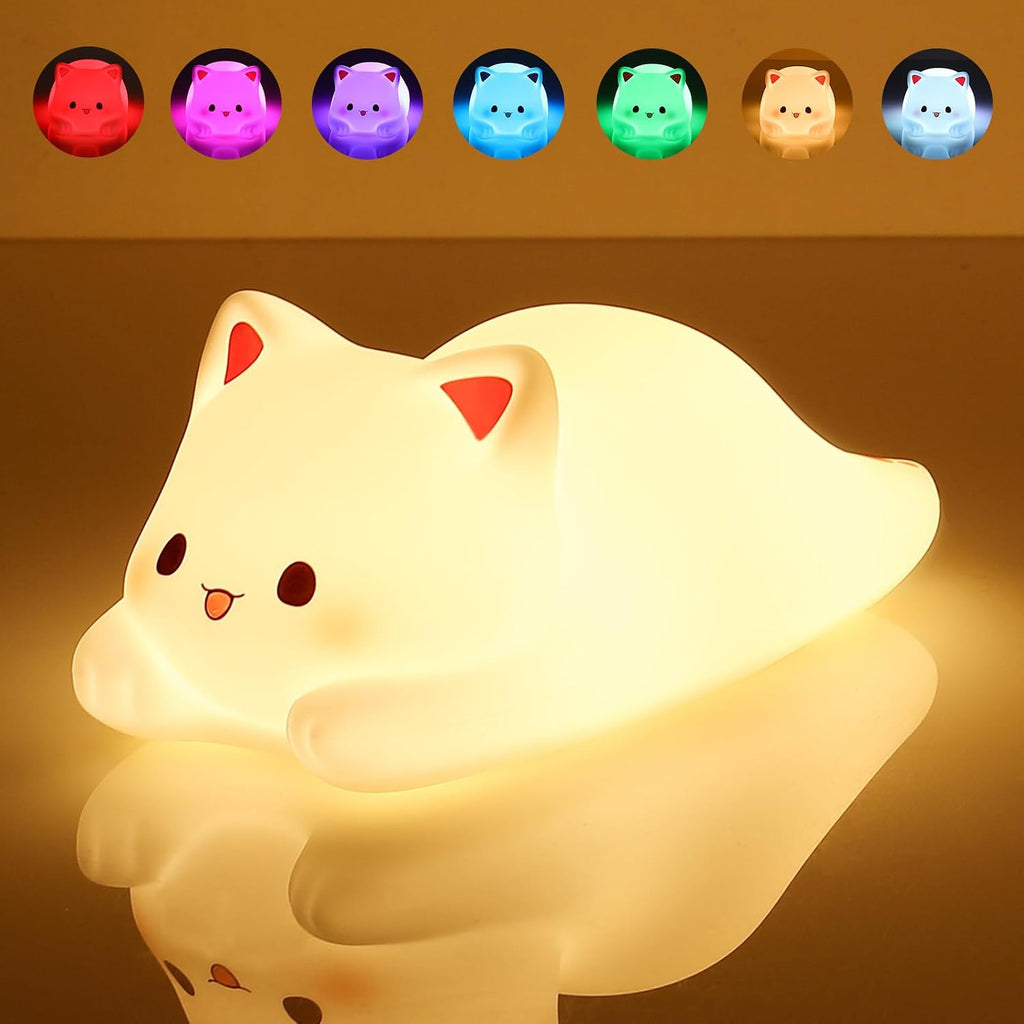 LOVERUIS Cute Night Light for Kids Cat Night-Light Baby Girl Squishy NightLight 1/3 Hour Timer Kitty Light Baby Dimmable Nursery Lamp…