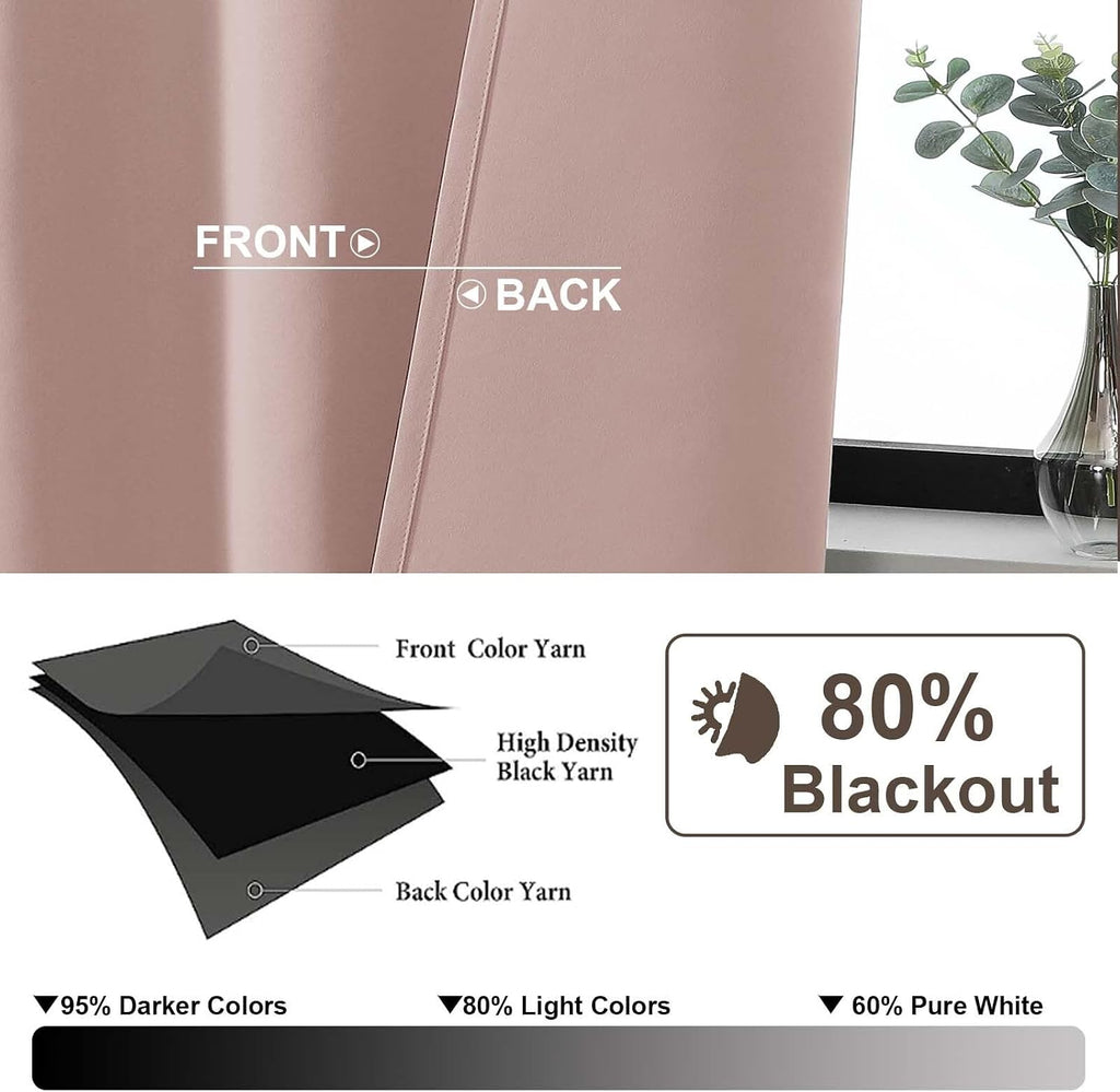 Gwine Blush Pink Blackout Curtains for Bedroom 90 inches Long 2 Panels Set, Solid Noise Reducing Thermal Insulated Blackout Curtains for…