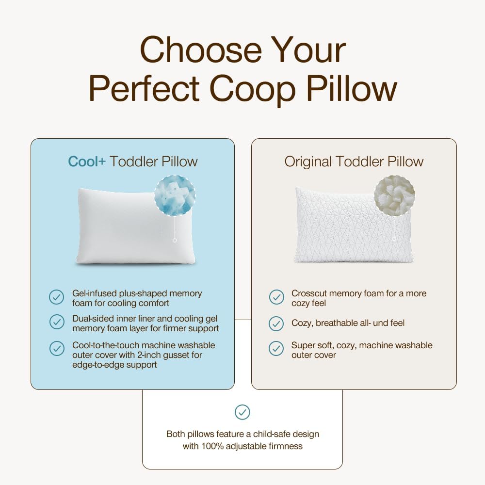 Coop Home Goods Cool+ Adjustable Cooling Toddler Pillow, 13x19, Cooling Gel Memory Foam Kids Pillow for Ages 2+, Customizable Loft…