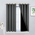 Yakamok Dark Gray 100% Blackout Curtains, Energy Saving Thermal Insulated 2 Thick Layers Total Blackout Drapes with Black Liner for Bedroom…