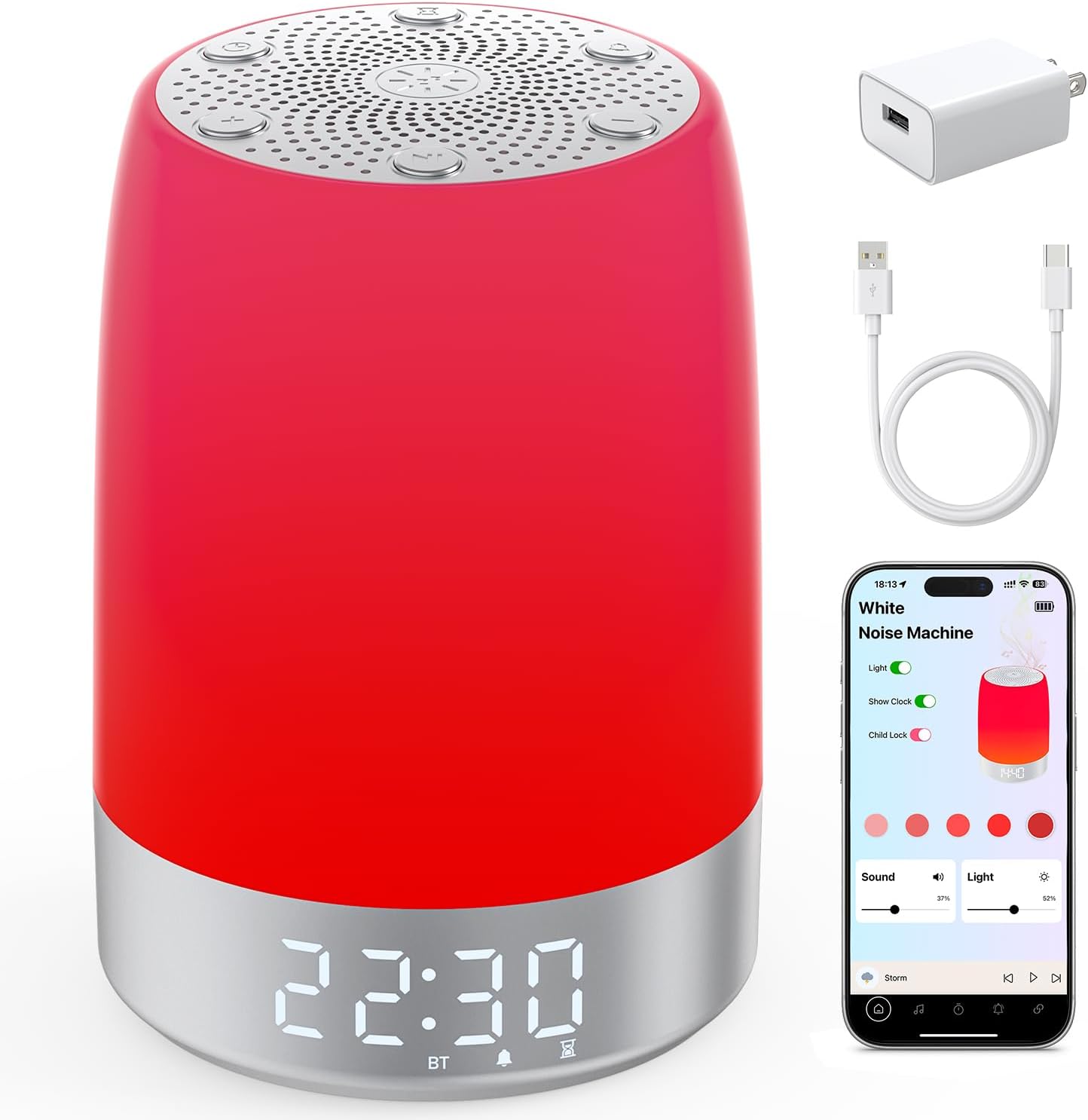 Uptimus Smart Red Light relaxation Lamp & Sleep Sound Machine for Bedroom with Alarm Clock, 32 White Noises Sound Machine, Night Light…