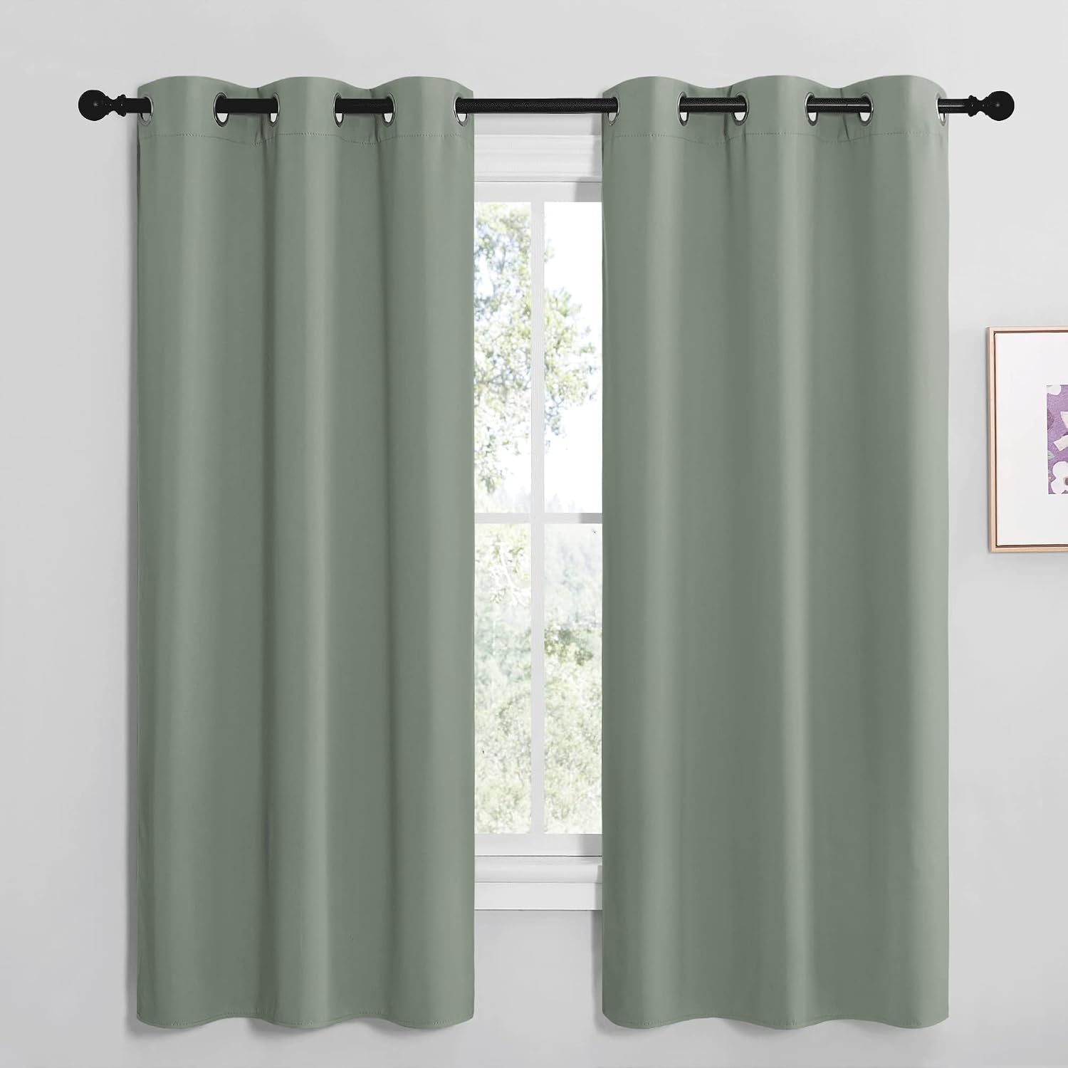 NICETOWN Greyish Green Room Darkening Curtains for Kitchen, Window Treatment Thermal Insulated Solid Grommet Room Darkening…
