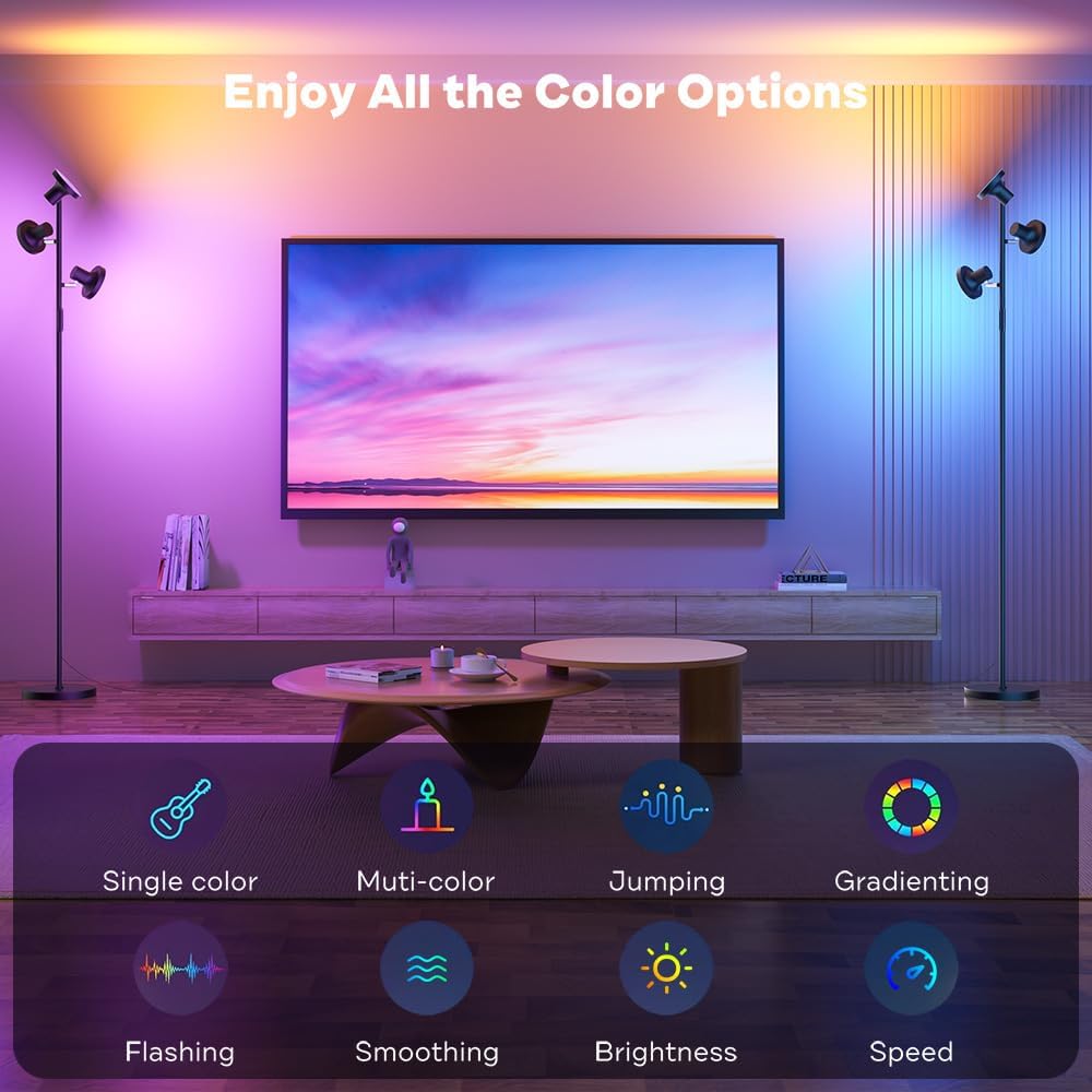 SIBRILLE RGB Floor Lamp, 36W Bright LED Standing Lamp with 3 Swivel Lights, Color Changing Tree Tall Lamp with Remote, Stepless Dimmable…