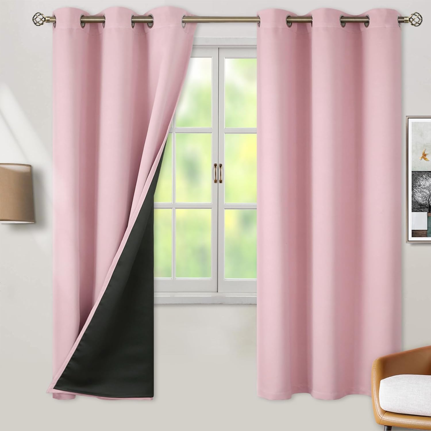BGment Baby Pink 100% Blackout Curtains for Nursery Bedroom 72 Inch Length 2 Panels, Thermal Insulated Full Light Blocking Grommet Noise Ca…