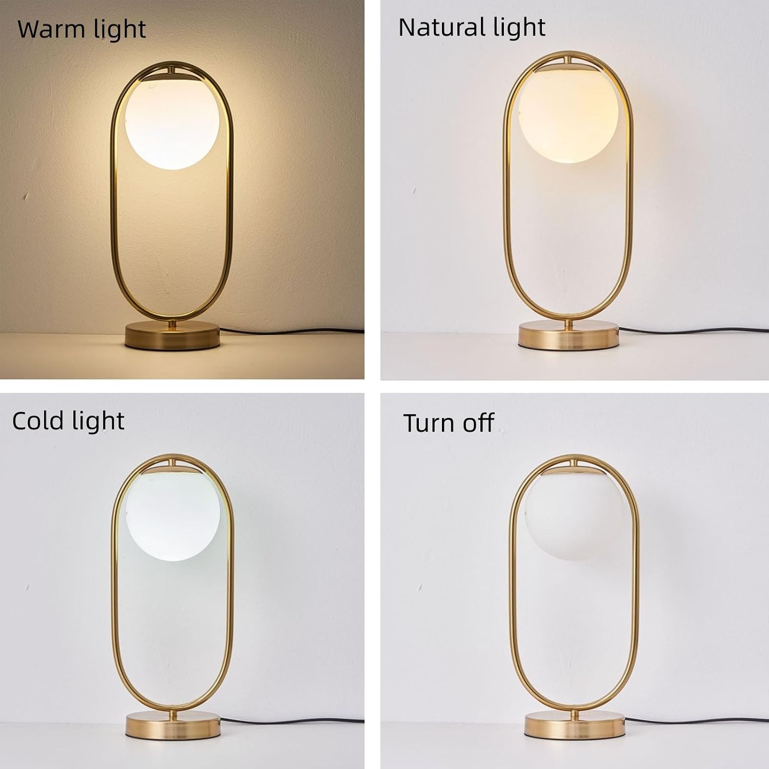 KardleenFocusOnIndoorLight Mid Century Modern Table Lamp White Glass Shade Nightstand Lamp Small Gold Table Lamp for Bedside Bedroom Living…