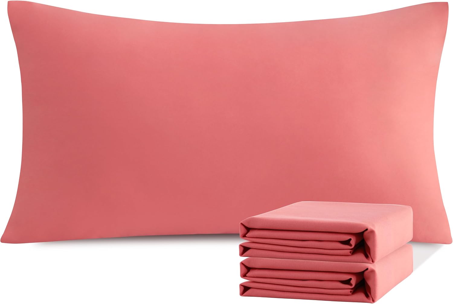 Ntbay King Pillowcase Set - 2 Pack Brushed Microfiber 20x40 Pillowcases - Soft, Wrinkle-Free, Fade-Resistant, Stain-Resistant, Coral Pink P…