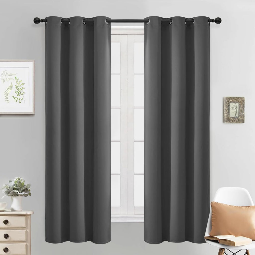 Yakamok Blackout Grey Curtains for Bedroom/Living Room Thermal Insulated, 38" Wide x 63" Long Each Panel, Grommet Top (Set of 2 Panels…