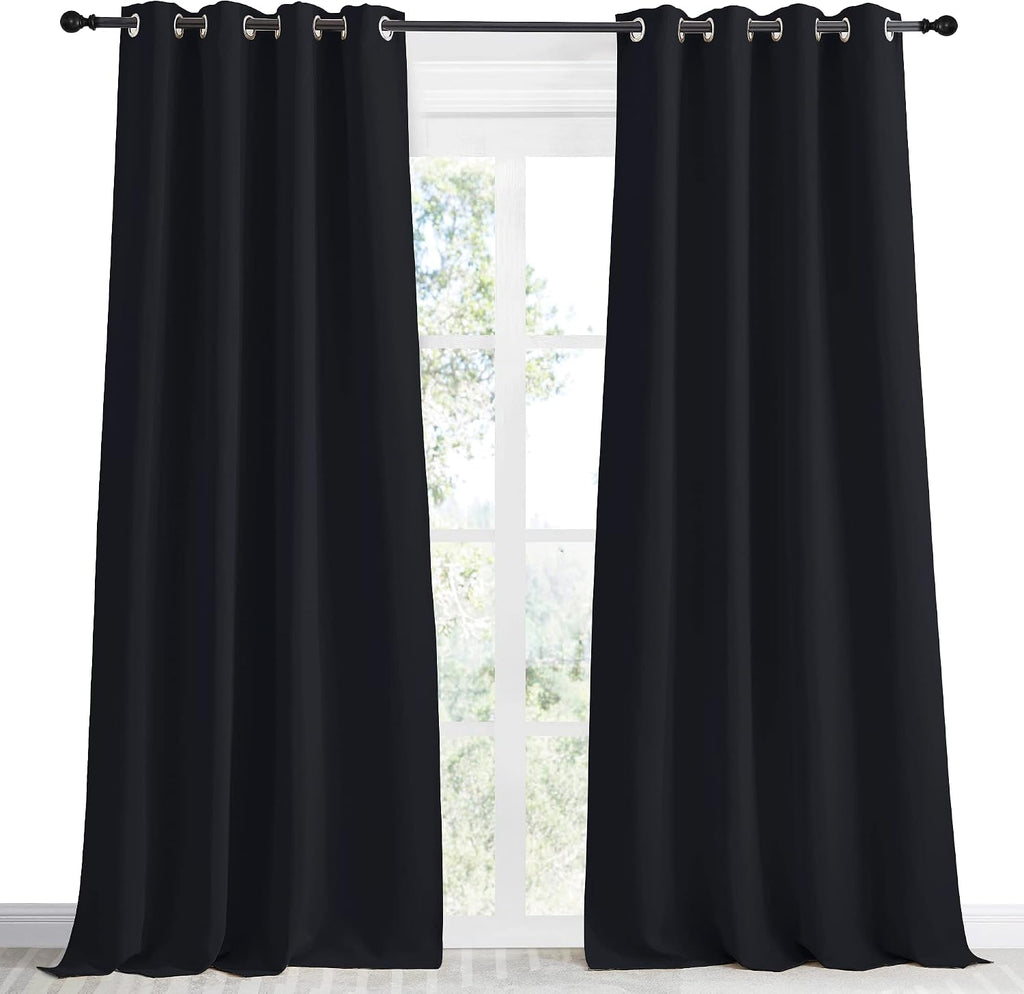 NICETOWN Black Blackout Long Curtain 96 inch Length, W55 x L96 Inch, 8 Grommets Top, 1 Piece, Thermal Insulated Modern Window Treatment…