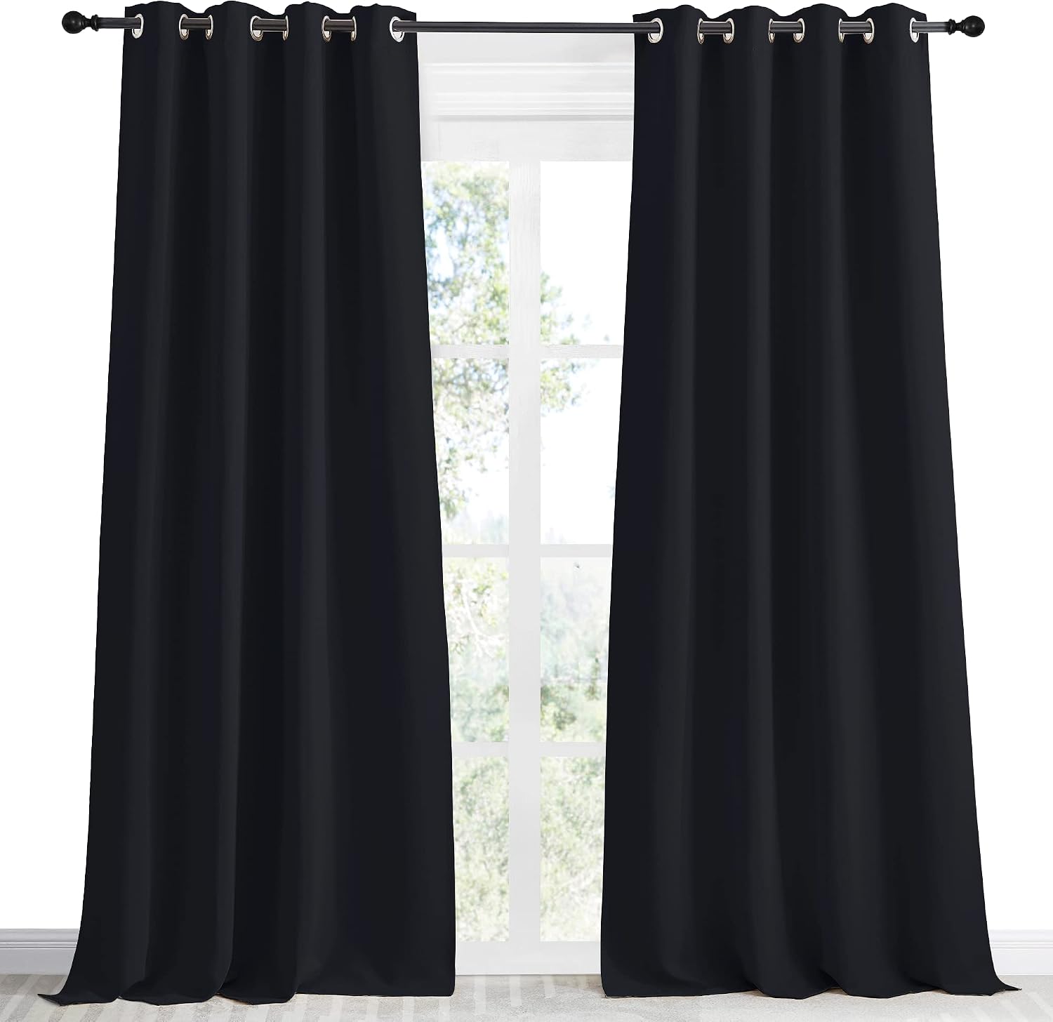 NICETOWN Black Blackout Long Curtain 96 inch Length, W55 x L96 Inch, 8 Grommets Top, 1 Piece, Thermal Insulated Modern Window Treatment…