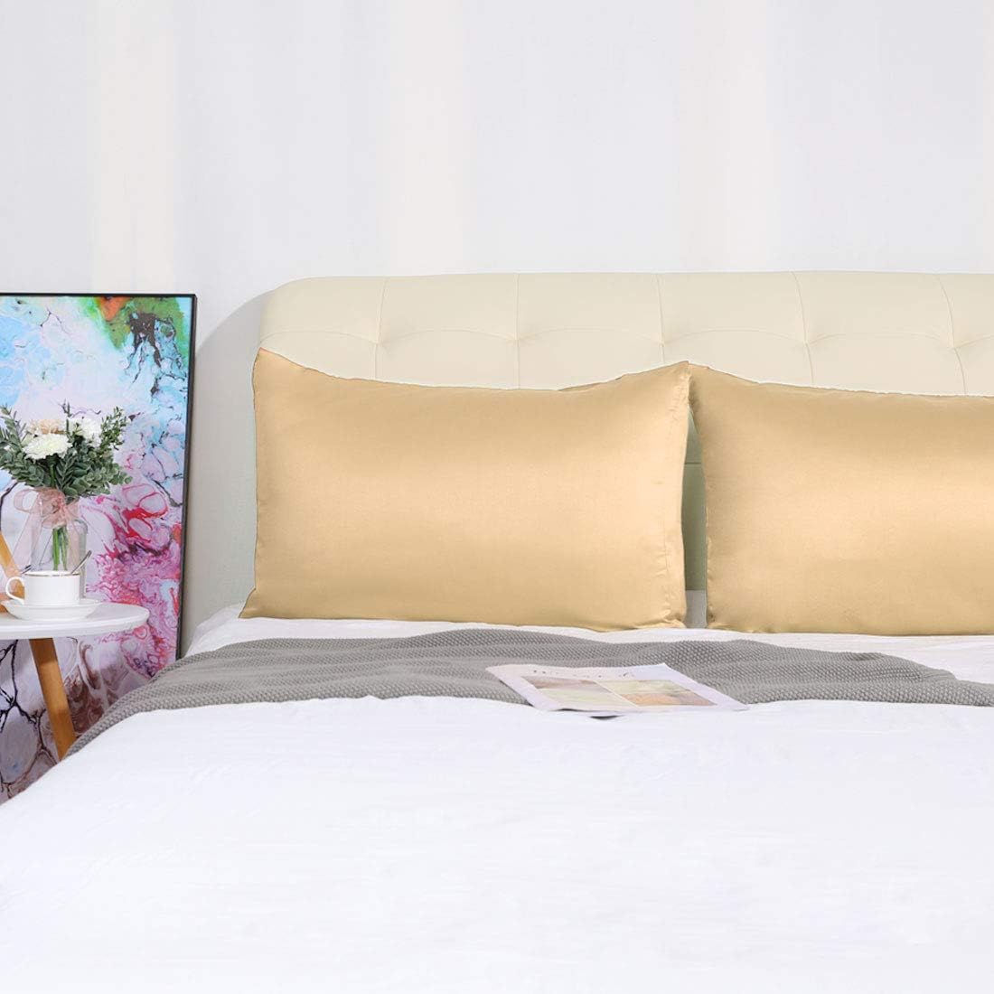 uxcell 2 Pack Silk Satin Pillowcase for Hair and Skin, Cool, Silky, Soft Breathable Pillow Cases Queen Size 20x30 Inch Sateen Pillowcase Ch…