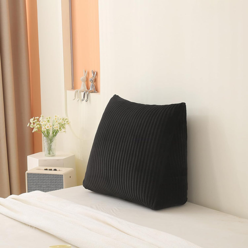 Corduroy Wedge Reading Pillow for Bed, 3 Sizes, 4 Colors for Bed, Sofa, Office Chair (Black, Large 24 * 20 * 8in)