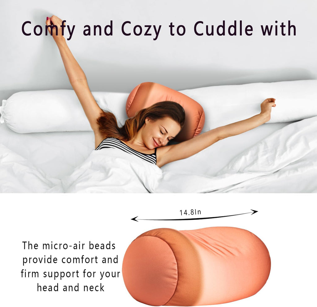 Squishy Microbead Neck Pillow, 7Inch x 12Inch Soft Travel Body Bed Pillow Bean Pillow for Kids Adult Chair Sleeping Car Seat, Fun…