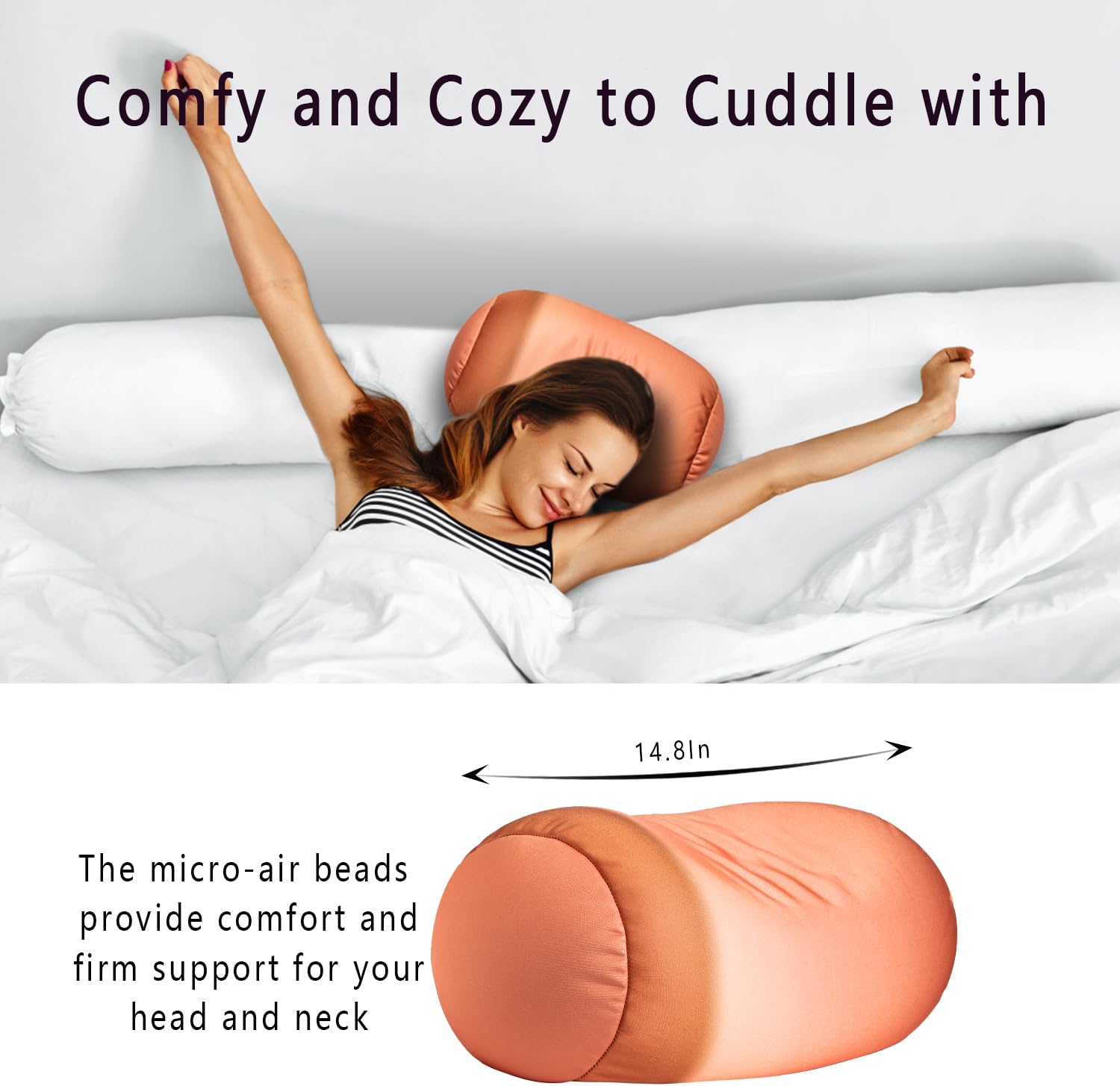 Squishy Microbead Neck Pillow, 7Inch x 12Inch Soft Travel Body Bed Pillow Bean Pillow for Kids Adult Chair Sleeping Car Seat, Fun…