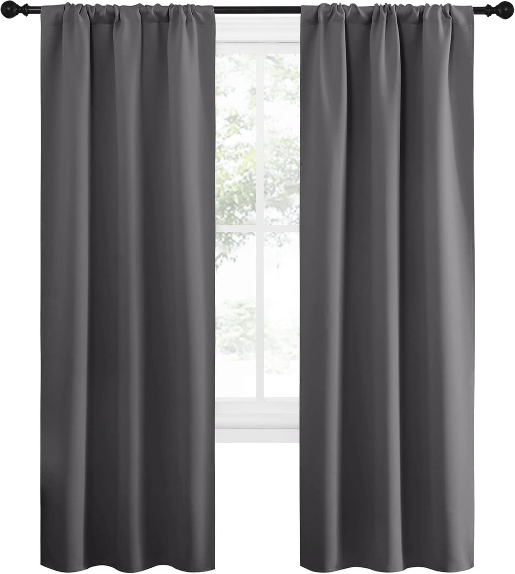 NICETOWN Grey Window Curtains for Bedroom - Home Decoration Thermal Insulated Rod Pocket Blackout Blinds & Drapes for Small Windows…