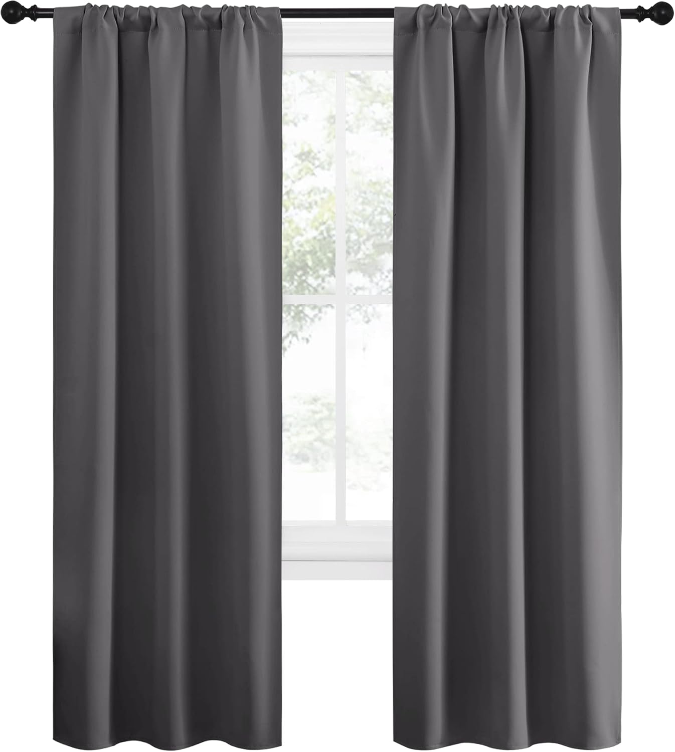 NICETOWN Grey Window Curtains for Bedroom - Home Decoration Thermal Insulated Rod Pocket Blackout Blinds & Drapes for Small Windows…