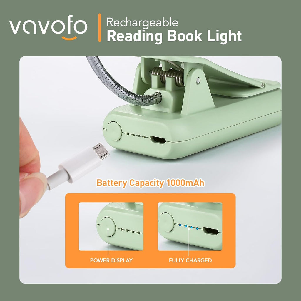 Vavofo Rechargeable Book Light for Reading in Bed Kids, 7 LED Reading Light with 9-Level Warm Cool White Daylight, Eye comfort Lamp with…