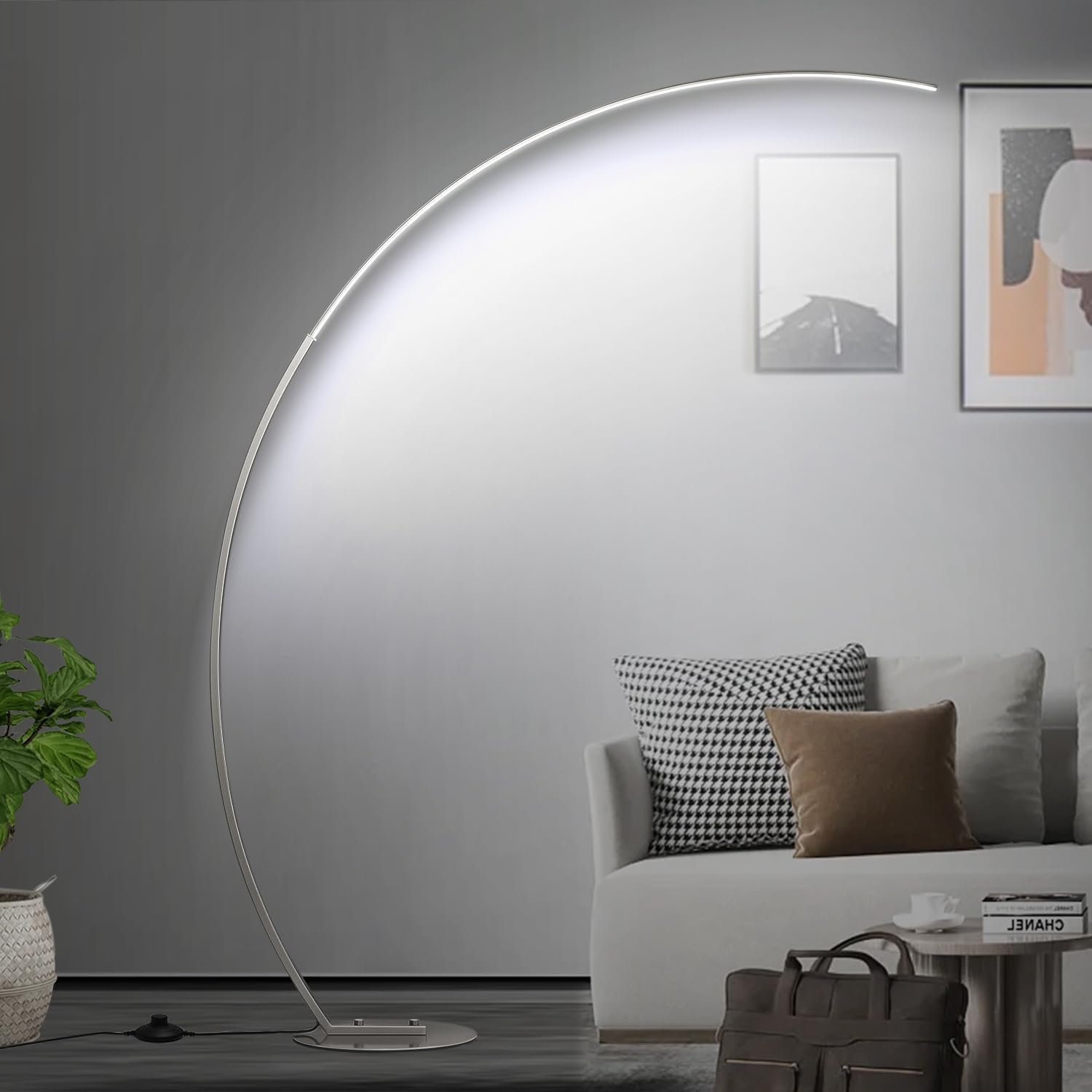 Dimmable LED Floor Lamp with 3 Color Temperatures, Ultra Bright 2000LM Brushed Nickel Arc Floor Lamps for Living Room, Modern Tall Lamp…