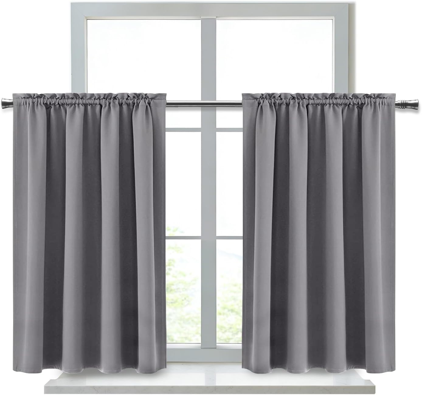DWCN Blackout Curtains for Living Room Thermal Insulated, Energy Saving & Noise Reducing Bedroom Curtains, Grey, W 52x L 36 Inch, Set of…