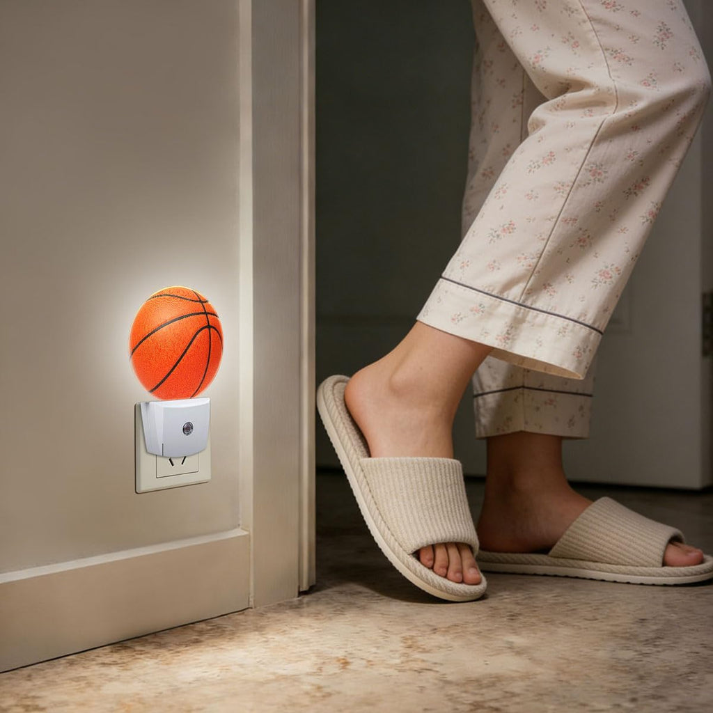 Basketball Plug in Night Light Auto Light Round Lamps Energy Saving Gift for Women Men Friends