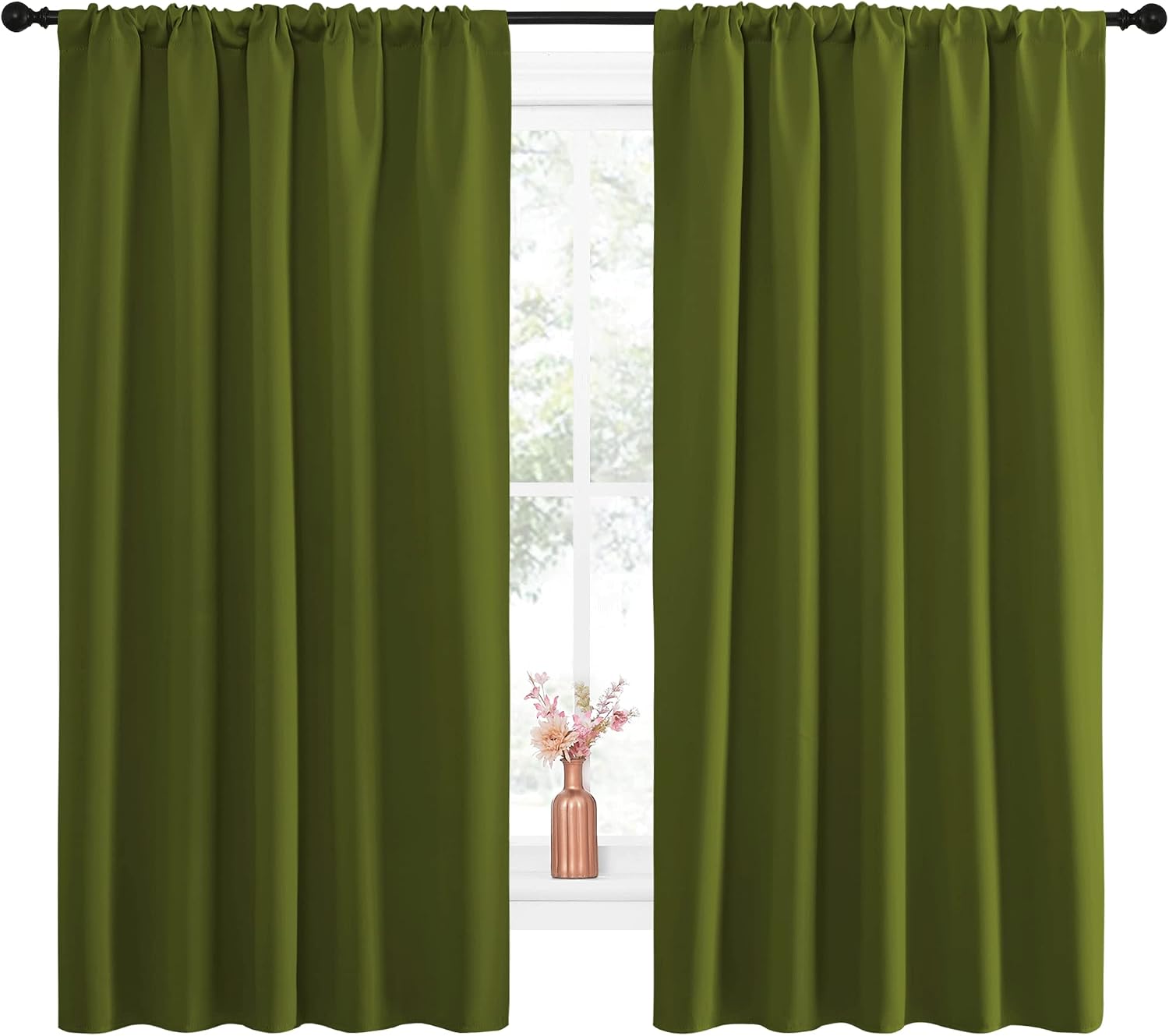 NICETOWN Blackout Draperies and Curtains, Thermal Insulated Window Decoration Blackout Drapes for Kid's Room (Olive Green, 1 Pair, 52 x…