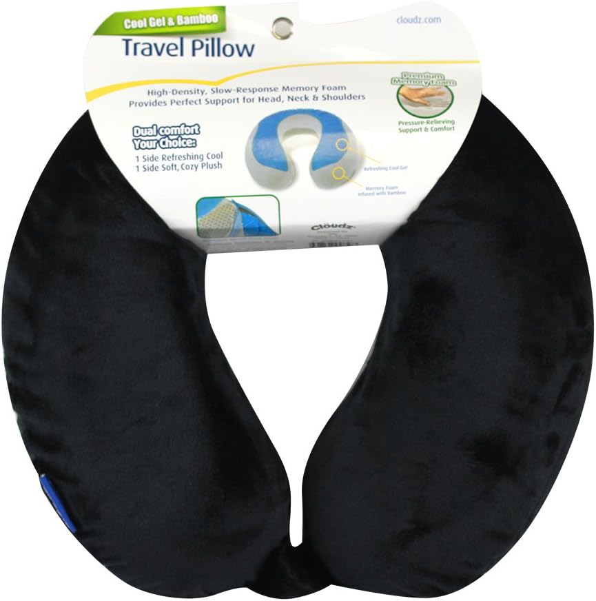 Cloudz Comfort Gel Memory Foam Travel Neck Pillow - Black