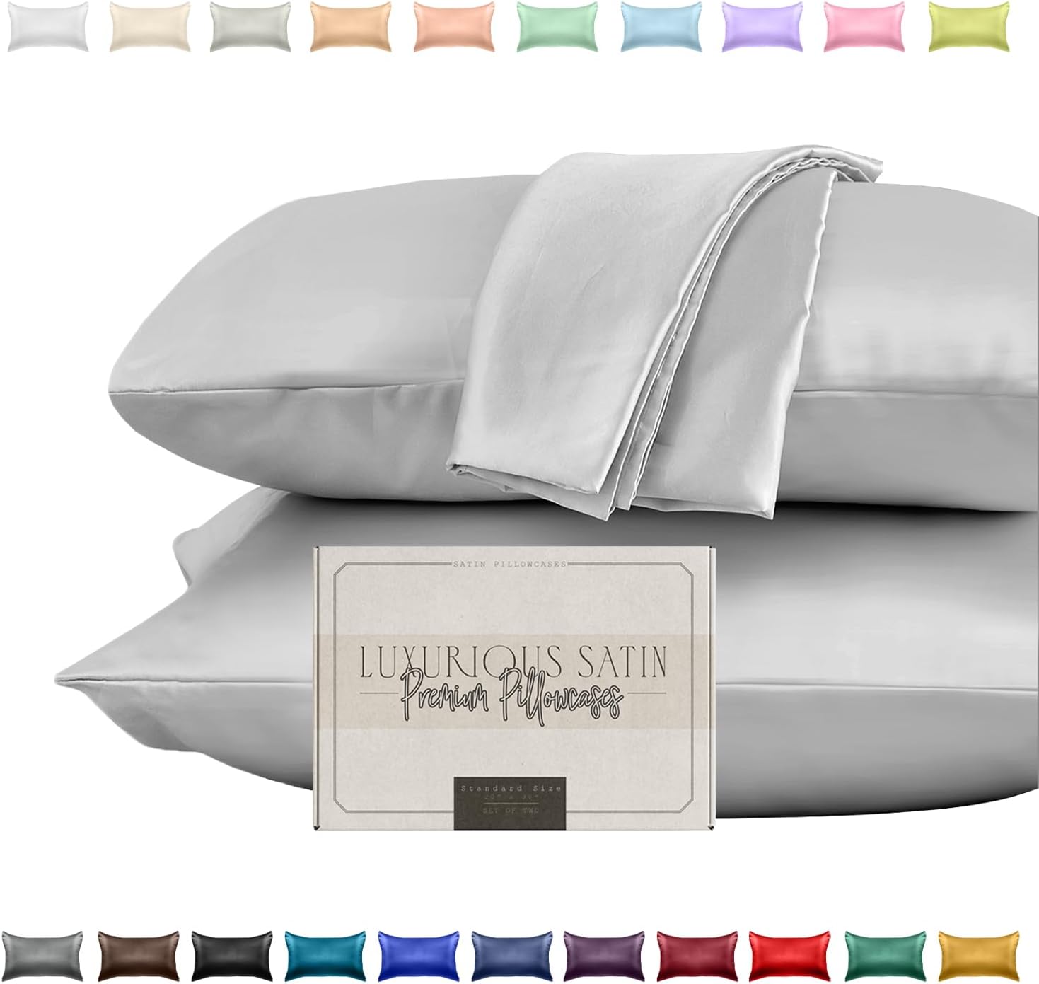 Elegantcomfort Elegant Comfort Silky and Luxurious 2-Piece Satin Pillowcase Set for Healthier Skin and Hair, Hidden Zipper Closure and Beau…