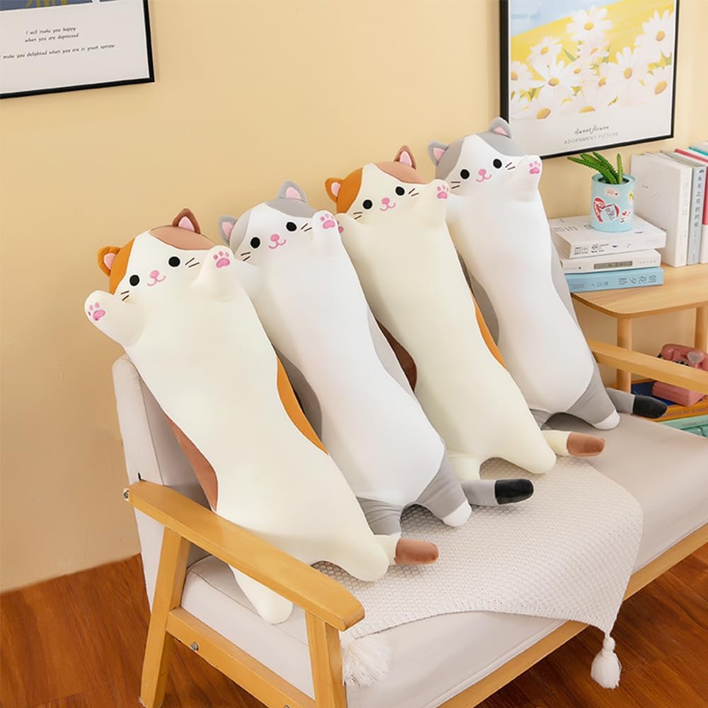 Cat Plush Stuffed Animals Cute Long Cat Body Pillow Plushies Soft Huggable Kitty Pillows for Girls Kids Adults Cat Lovers (New Beige…